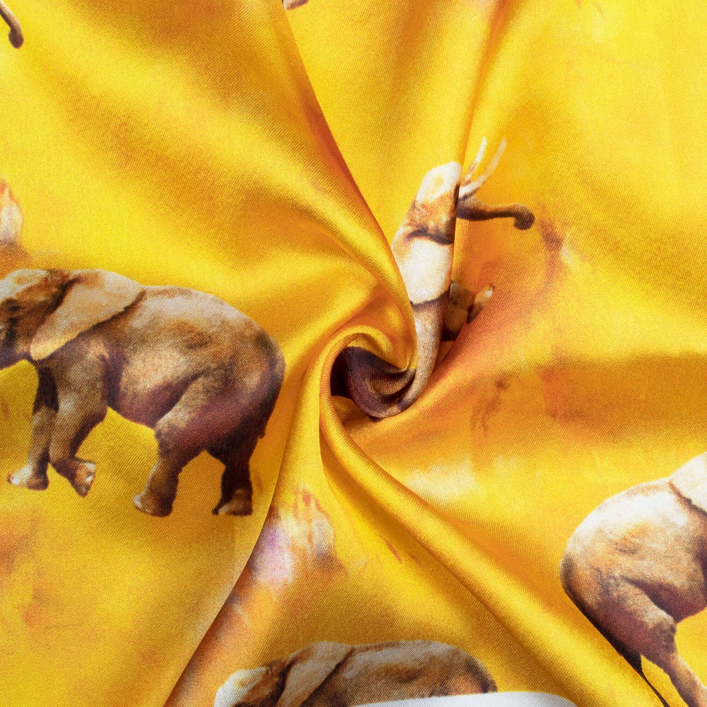 Ankush' Choice Honey Yellow And Brown Animal Pattern Digital Print Japan Satin Fabric - Fabcurate