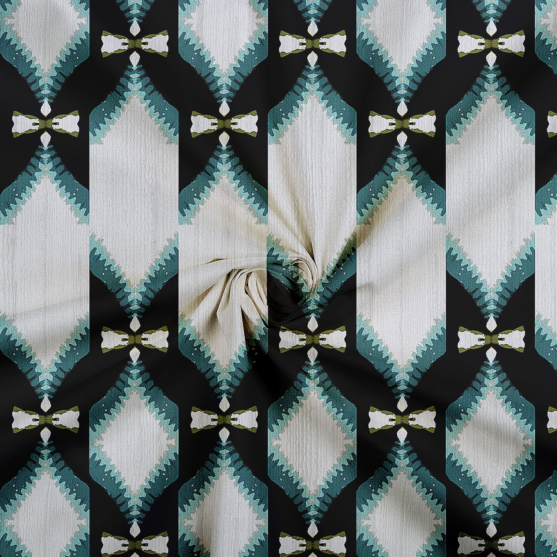 Aligail's Choice White And Black Trellis Pattern Digital Print Cotton Cambric Fabric - Fabcurate