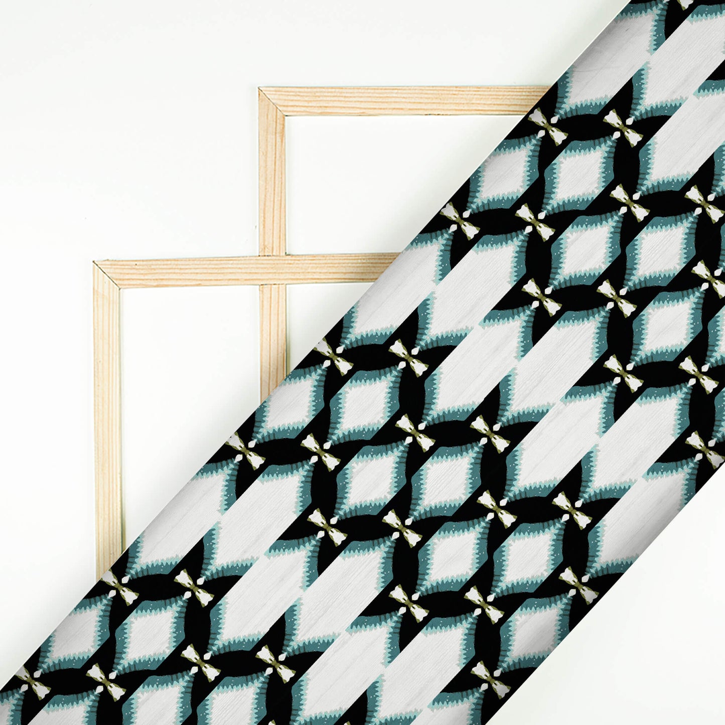 Aligail's Choice White And Black Trellis Pattern Digital Print Cotton Cambric Fabric - Fabcurate