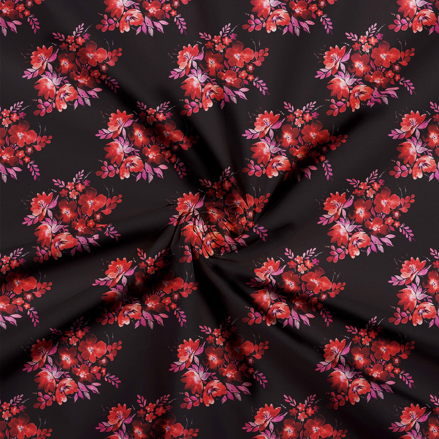 Geeta's Choice Black And Orange Floral Pattern Digital Print Georgette Fabric