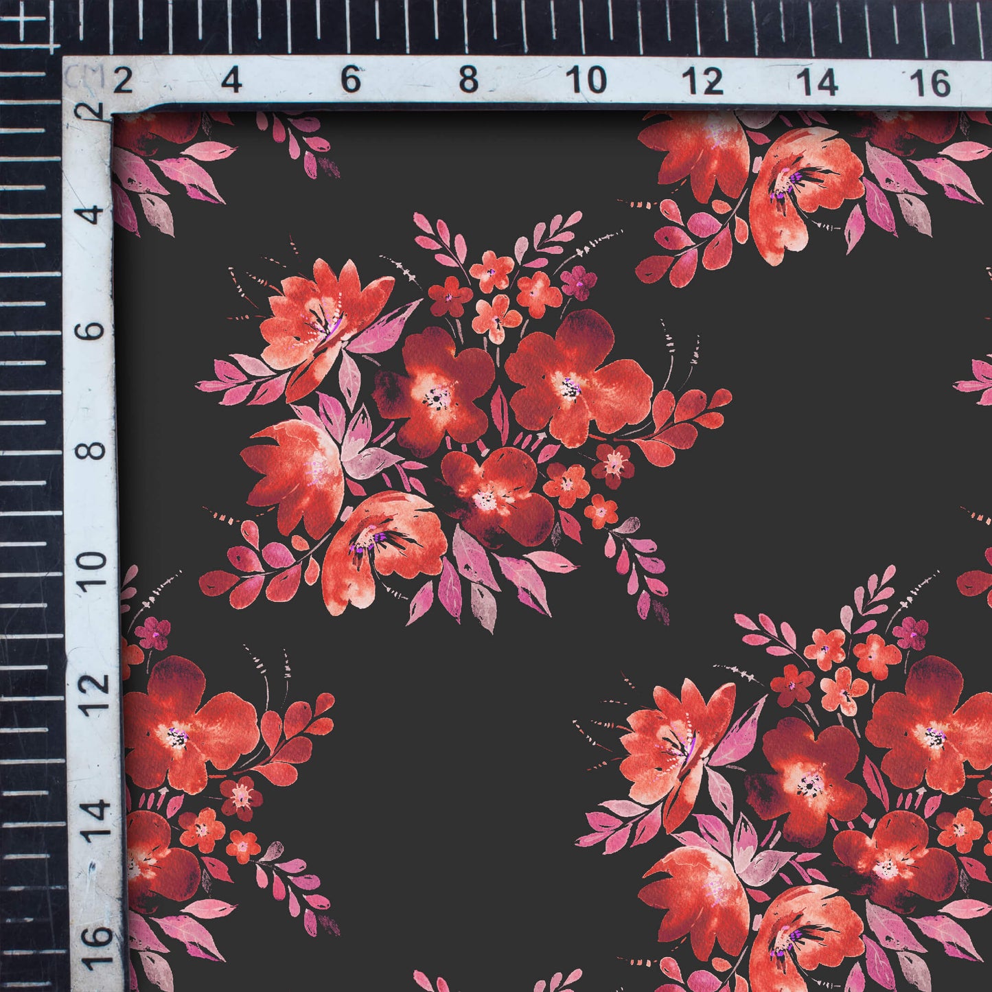 Geeta's Choice Black And Orange Floral Pattern Digital Print Georgette Fabric