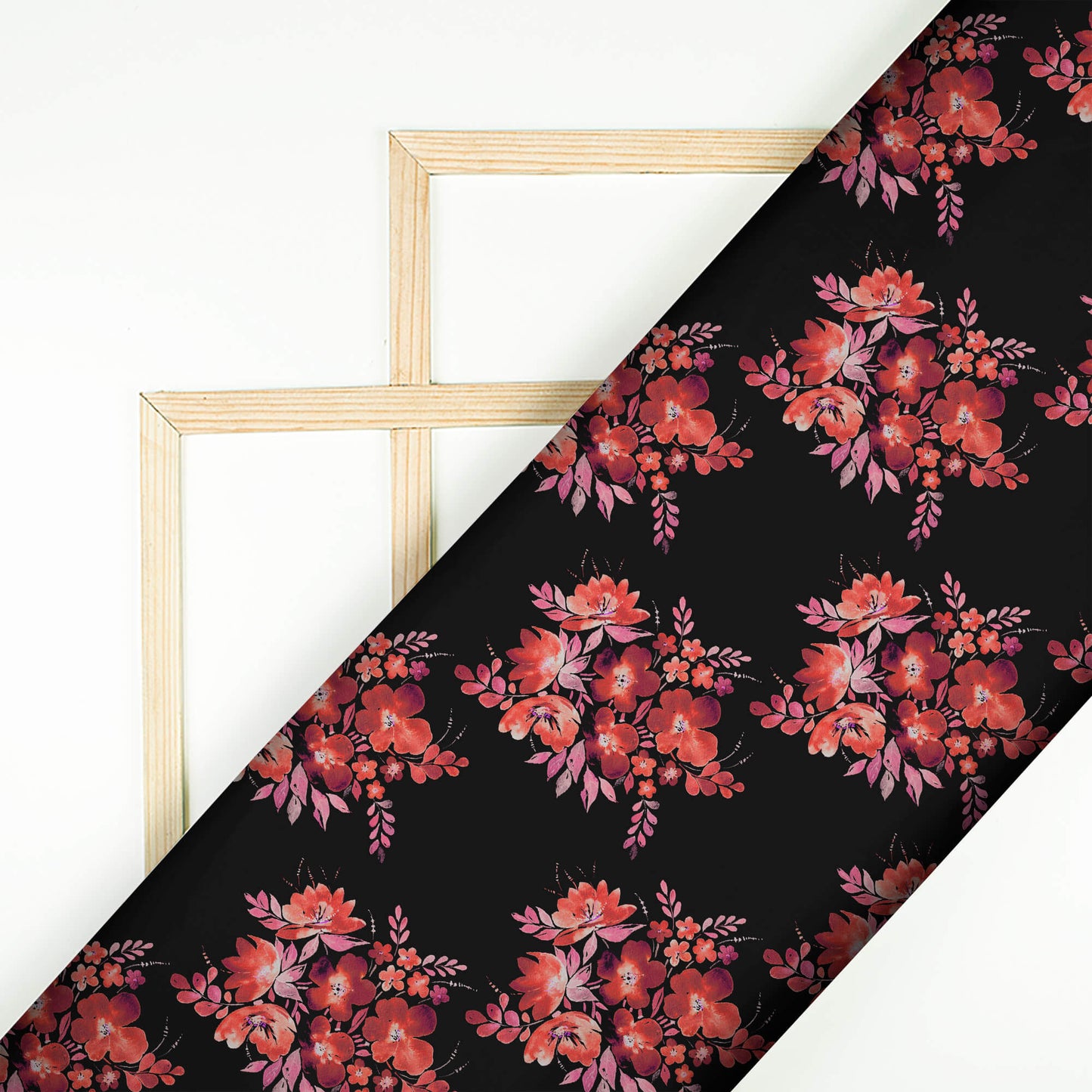 Geeta's Choice Black And Orange Floral Pattern Digital Print Georgette Fabric - Fabcurate