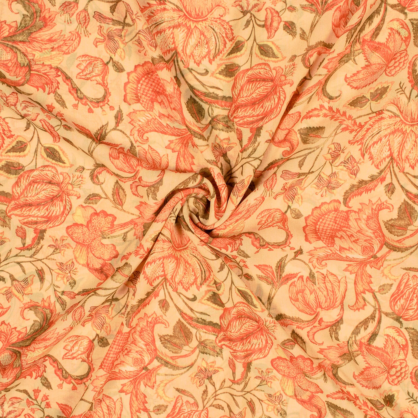 Sathvika's Choice Melow Yellow And Orange Floral Pattern Digital Print Georgette Fabric