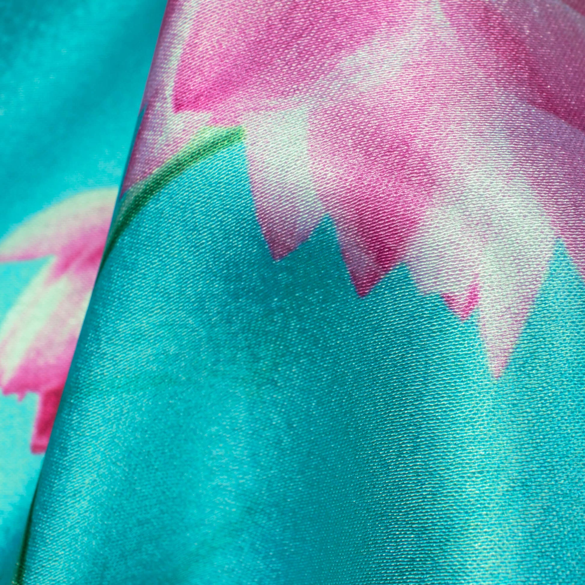Chaithra' Choice Sky Blue And Pink Floral Pattern Digital Print Japan Satin Fabric - Fabcurate