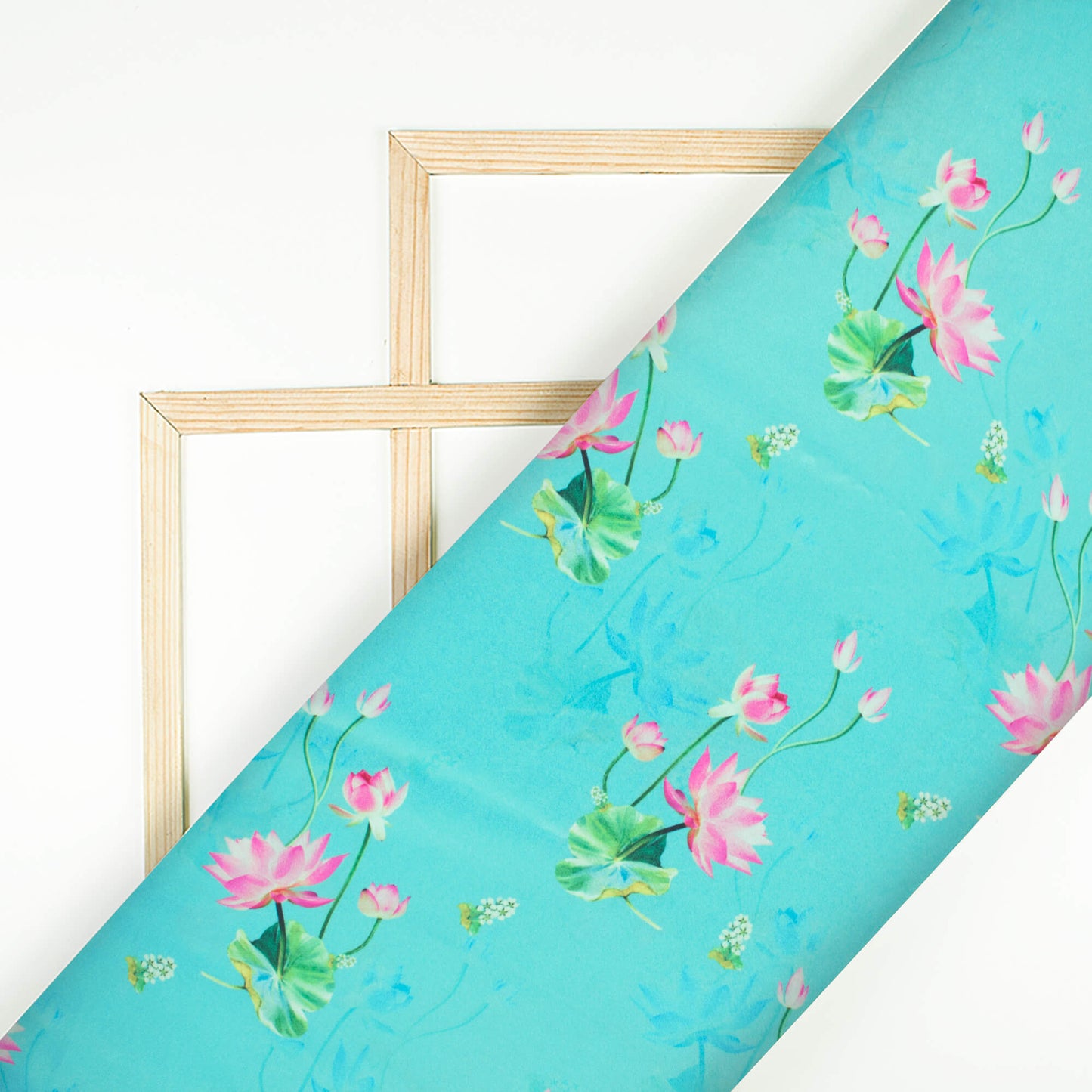 Chaithra' Choice Sky Blue And Pink Floral Pattern Digital Print Japan Satin Fabric - Fabcurate