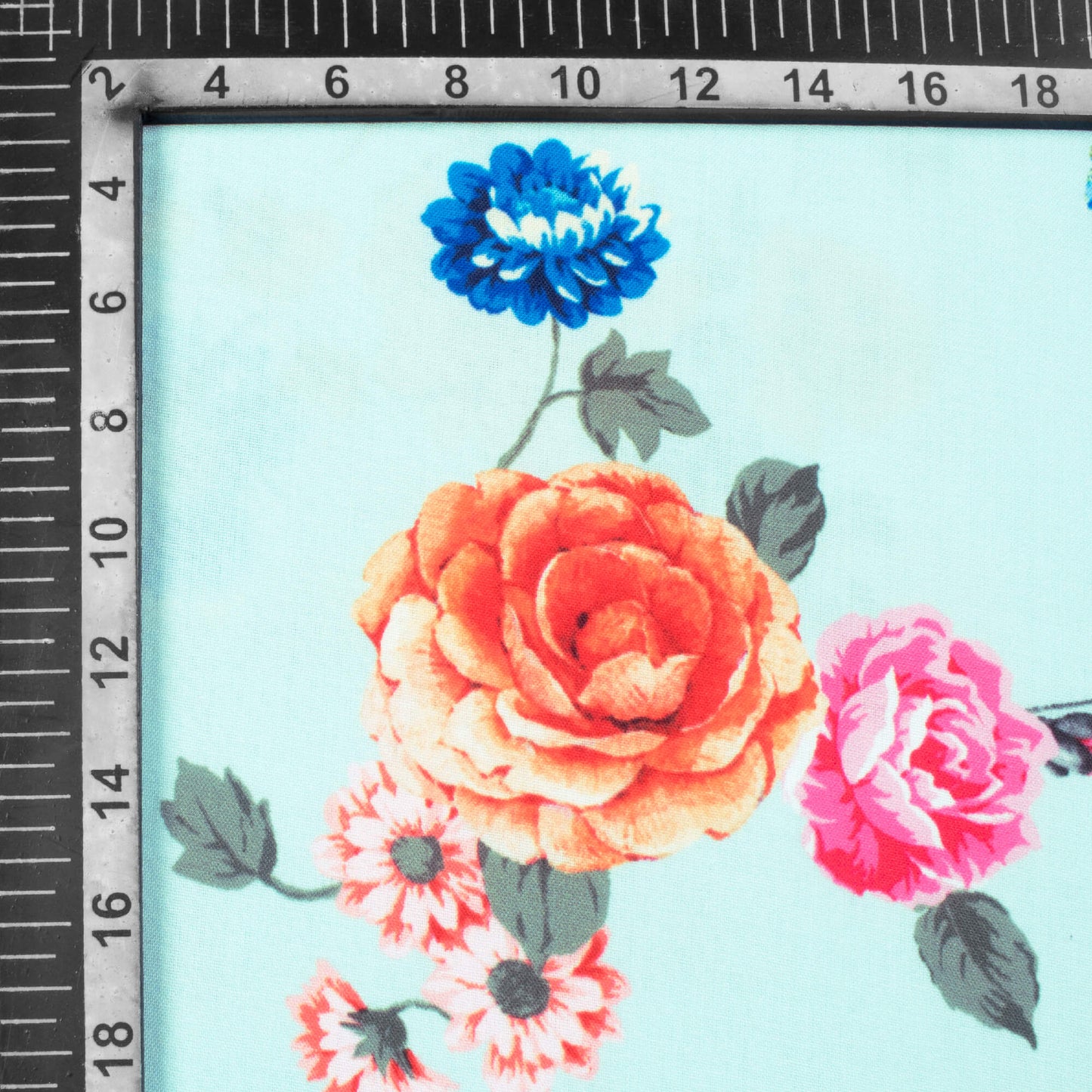 Laxmi's Choice Pale Blue And Pink Floral Pattern Digital Print Rayon Fabric - Fabcurate