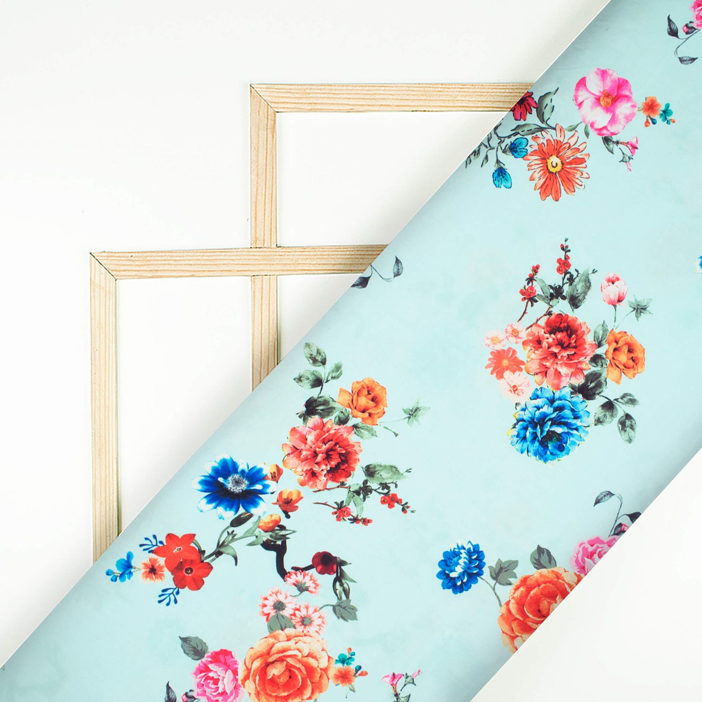 Laxmi's Choice Pale Blue And Pink Floral Pattern Digital Print Rayon Fabric - Fabcurate