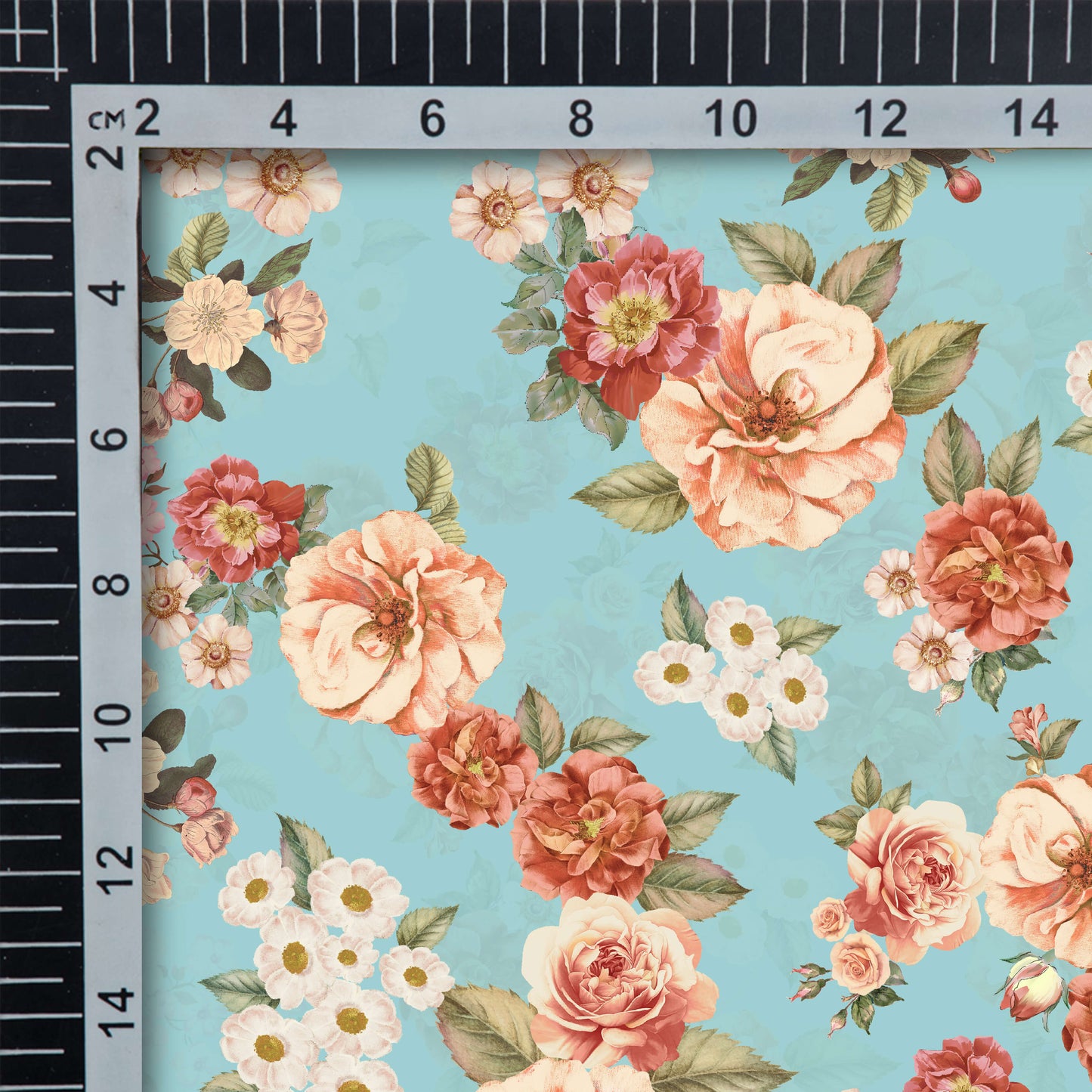 Akansha's Choice Sky Blue And Peach Floral Pattern Digital Print Georgette Fabric - Fabcurate