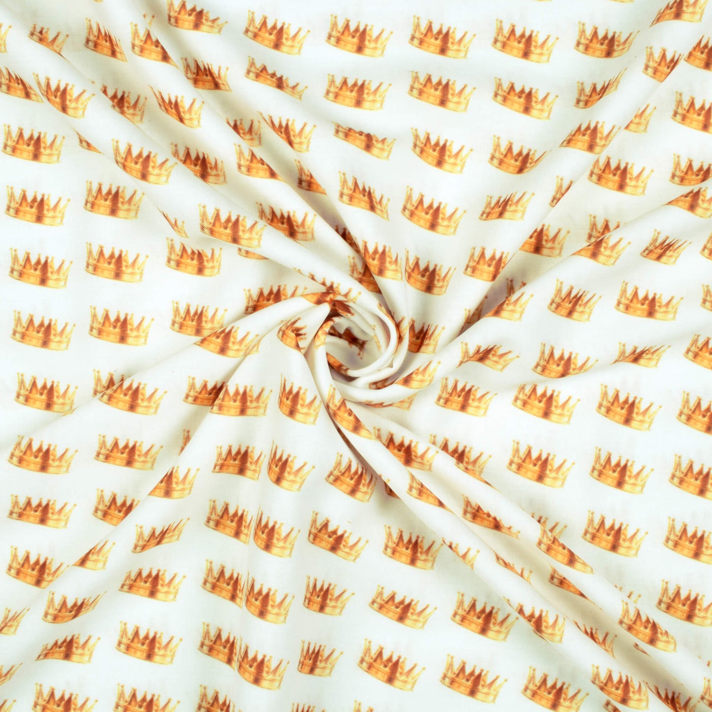 Senalda's Choice White And Orange Quirky Pattern Digital Print Rayon Fabric - Fabcurate