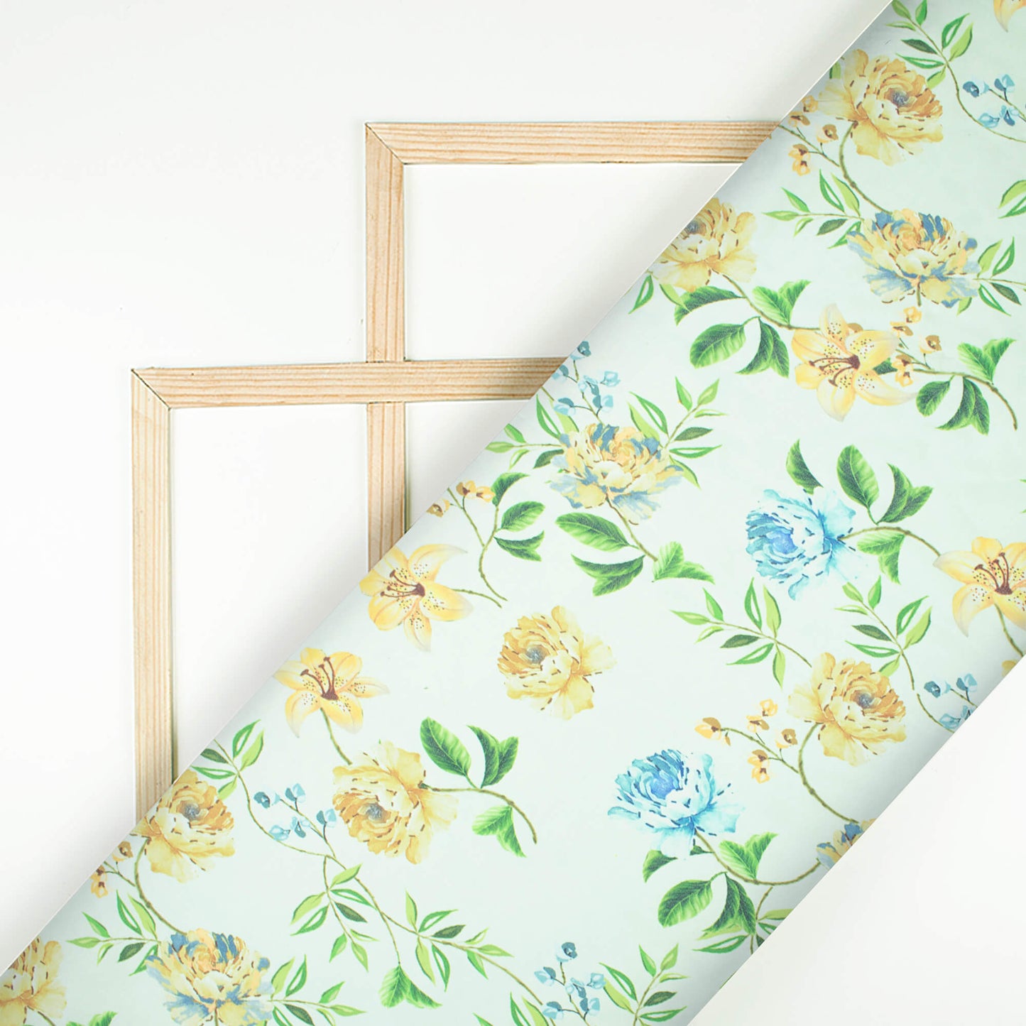 Kavya's Choice Tea Green And Sky Blue Floral Pattern Digital Print Georgette Fabric - Fabcurate