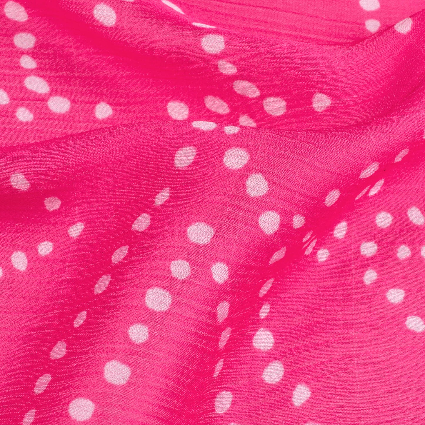 Shreya's Choice Fandango Pink And White Bandhani Pattern Digital Print Chiffon Satin Fabric - Fabcurate