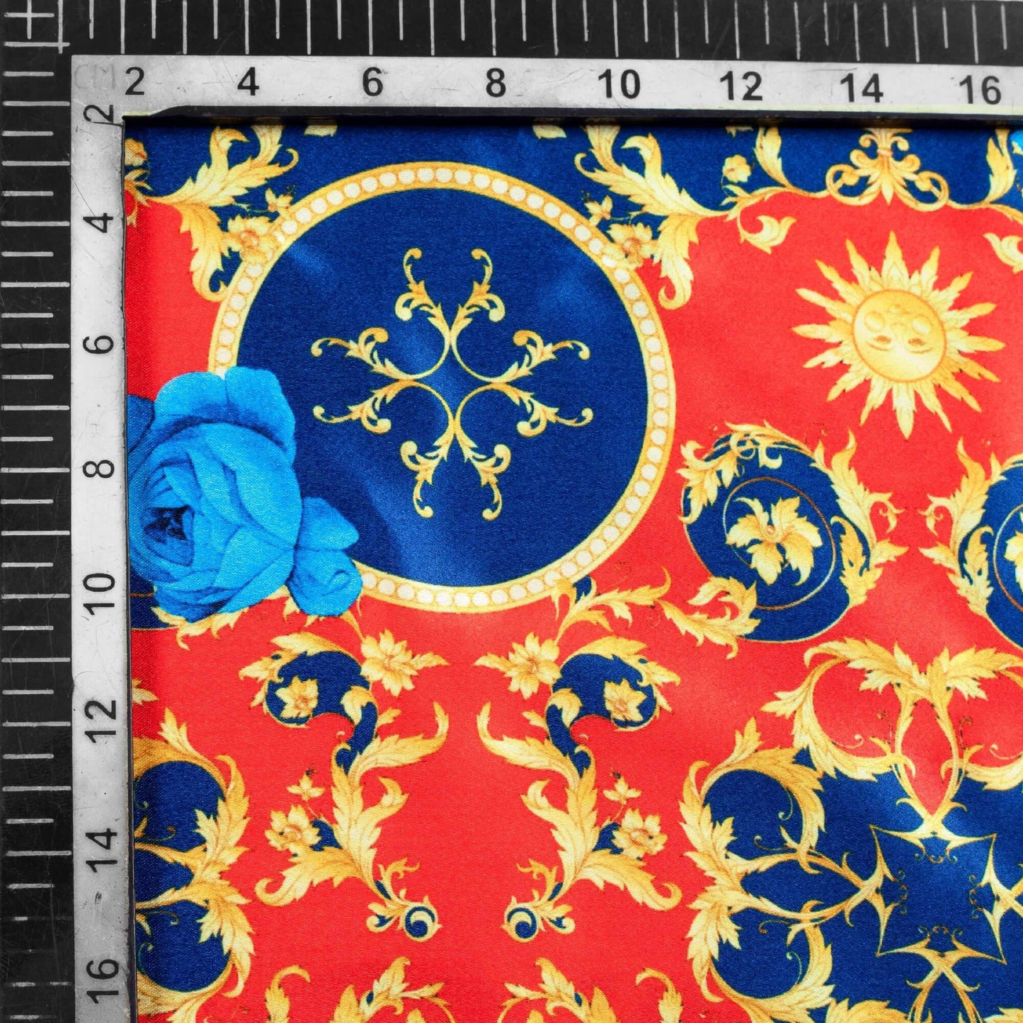 Harsh's Choice Red And Royal Blue Abstarct Pattern Digital Print Japan Satin Fabric - Fabcurate