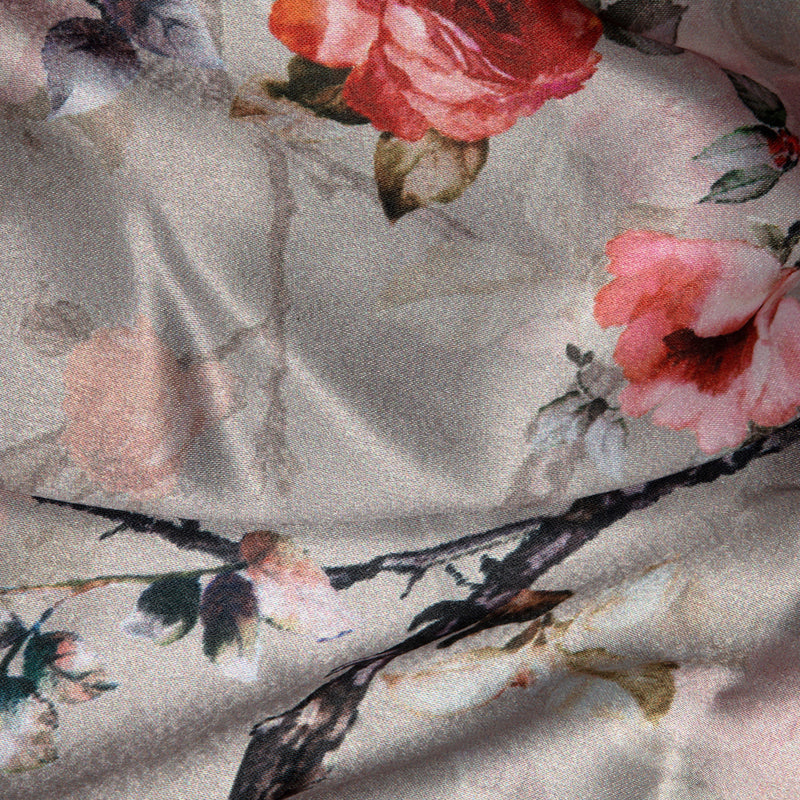 Mohini's Choice Light Grey Floral Pattern Digital Print Japan Satin Fabric