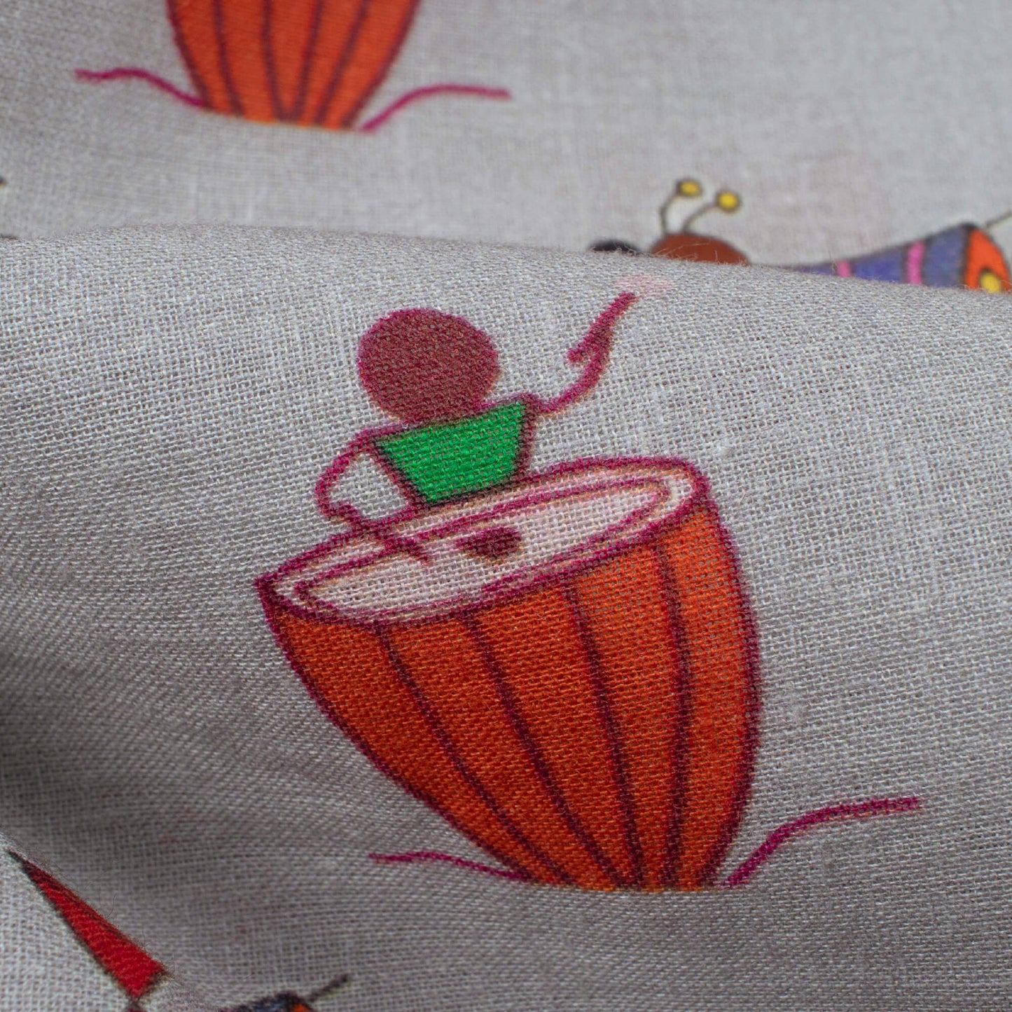 Babita's Choice Dolphin Grey And Red Quirky Pattern Digital Print Cotton Cambric Fabric