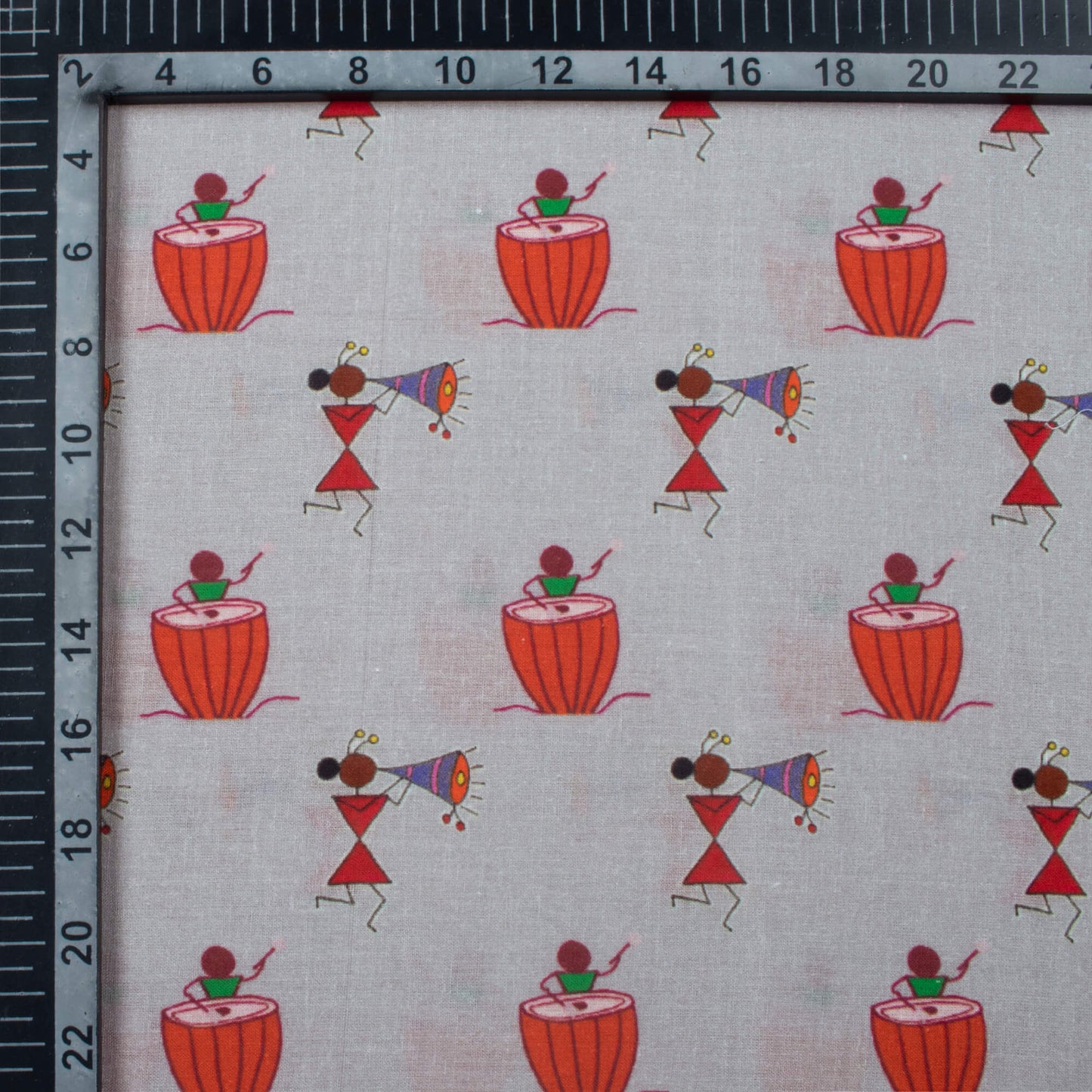 Babita's Choice Dolphin Grey And Red Quirky Pattern Digital Print Cotton Cambric Fabric