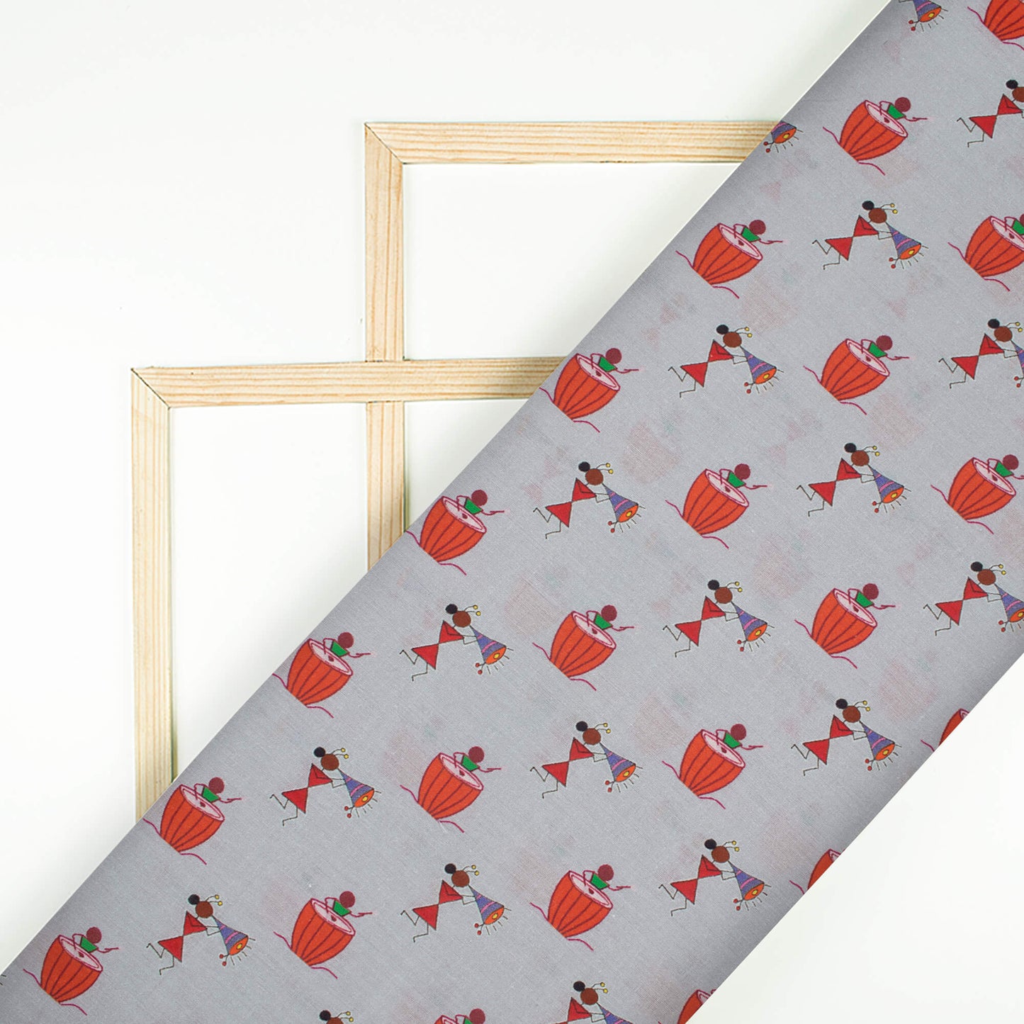 Babita's Choice Dolphin Grey And Red Quirky Pattern Digital Print Cotton Cambric Fabric