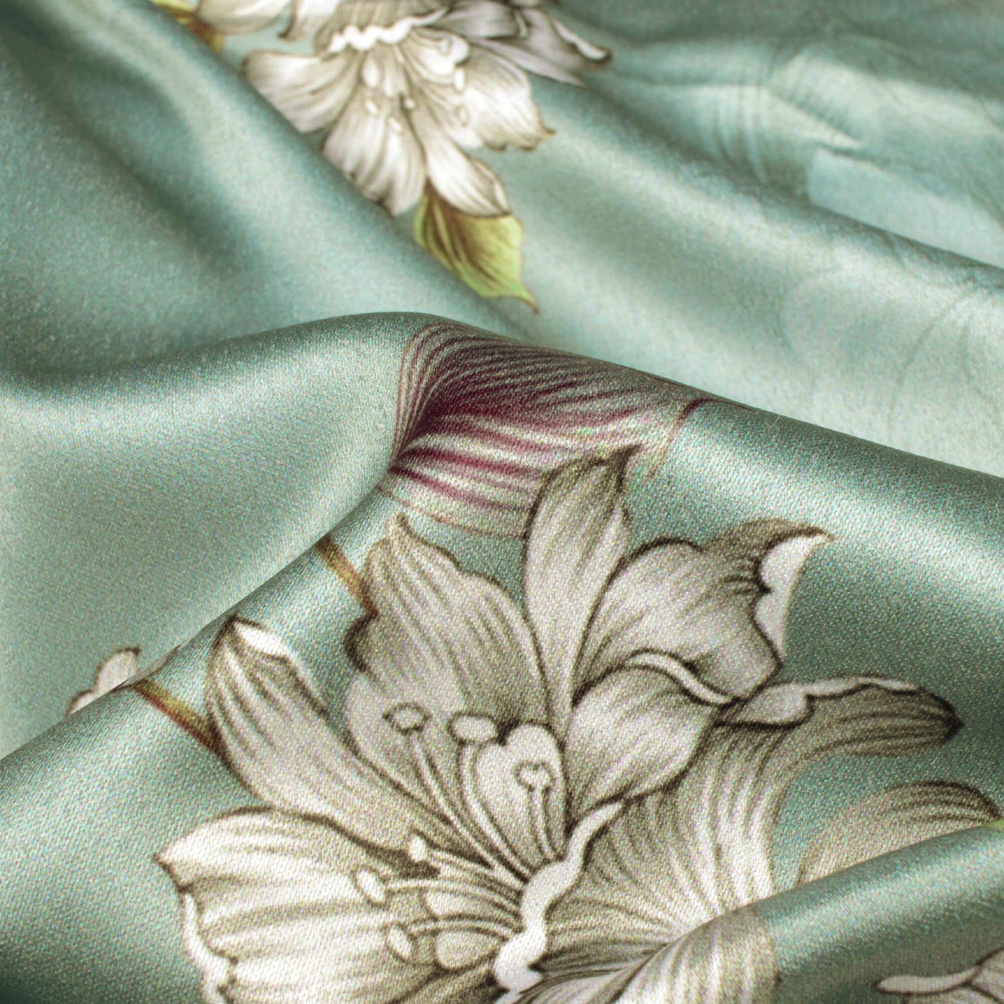 Ditya's Choice Smoke Grey And White Floral Pattern Digital Print Charmeuse Satin Fabric (Width 58 Inches)