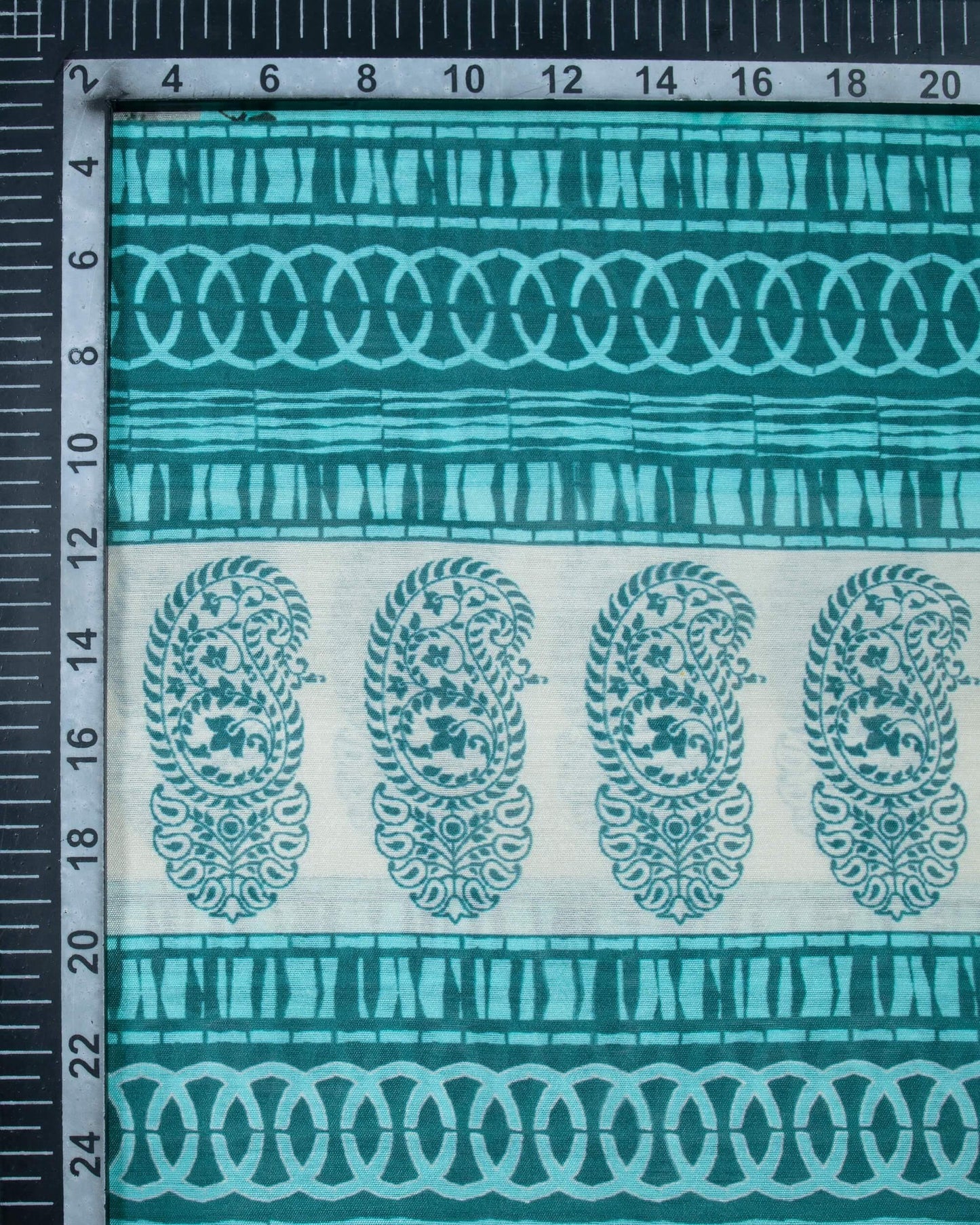 Turquoise And Black Floral Pattren Digital Print Chanderi Dupatta With Tassels - Fabcurate