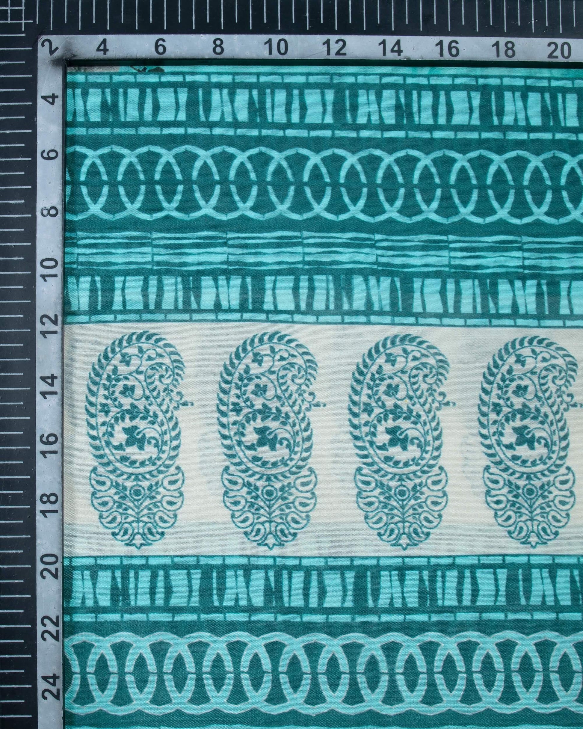 Turquoise And Black Floral Pattren Digital Print Chanderi Dupatta With Tassels - Fabcurate
