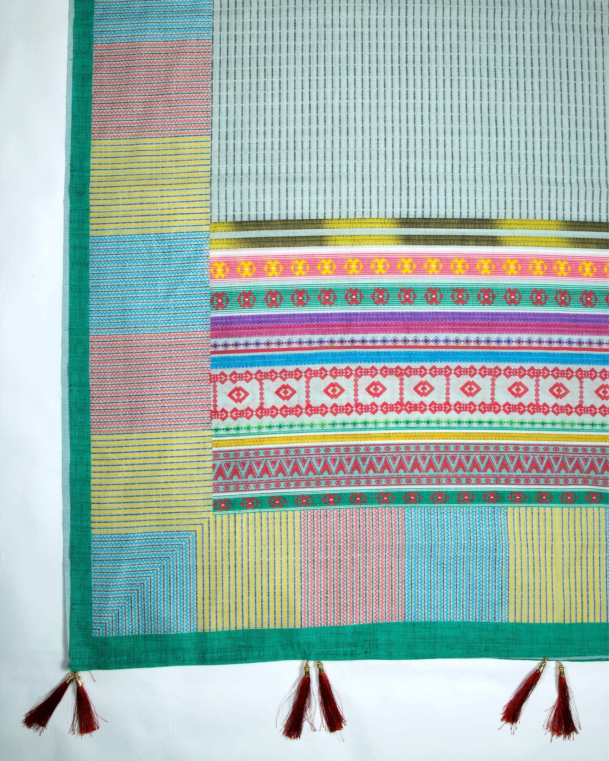 Multi-Color Stripes Pattren Digital Print Chanderi Dupatta With Tassels - Fabcurate
