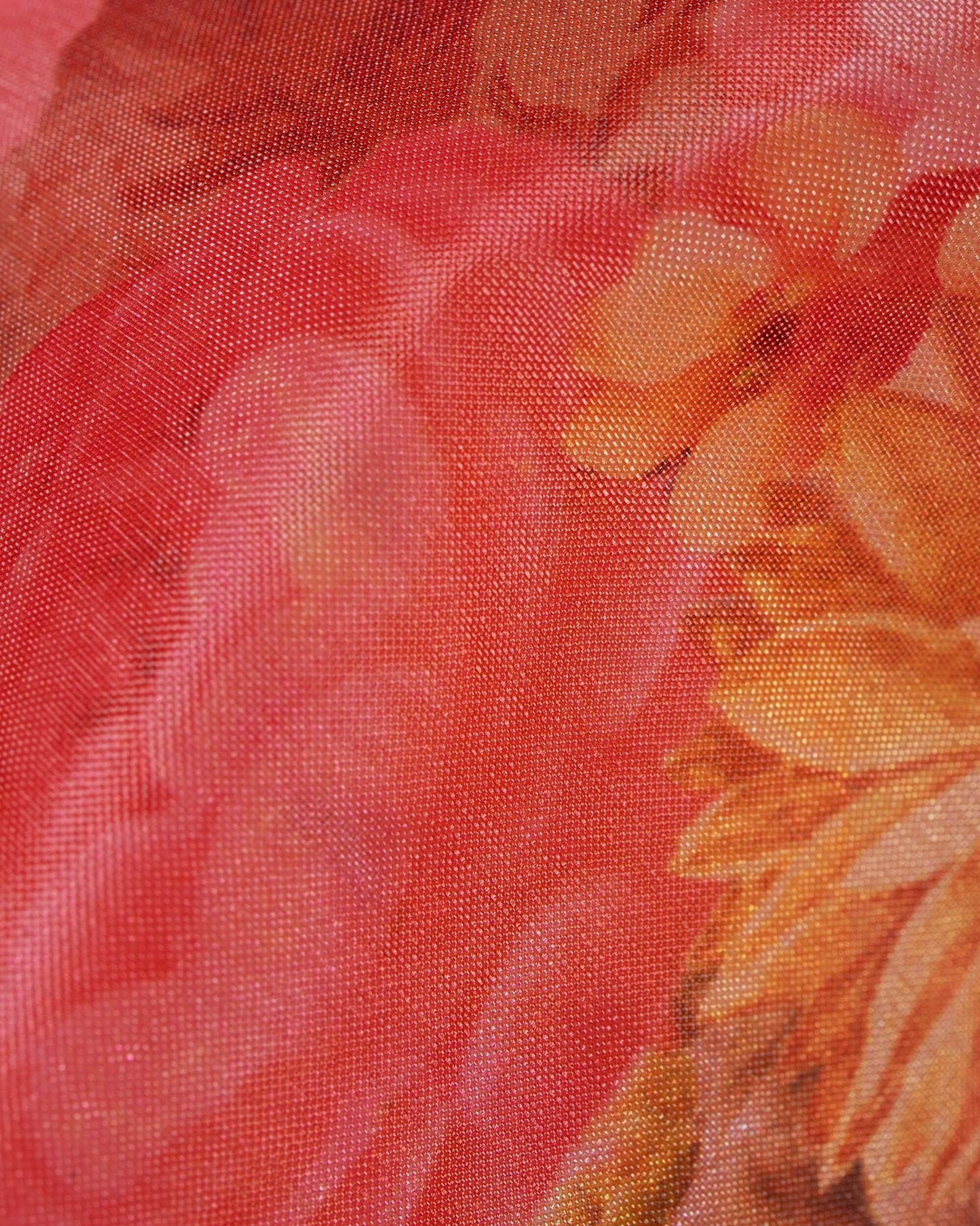 Punch Pink And Trombone Yellow Floral Pattern Digital Print Premium Organza Dupatta With Tassels - Fabcurate