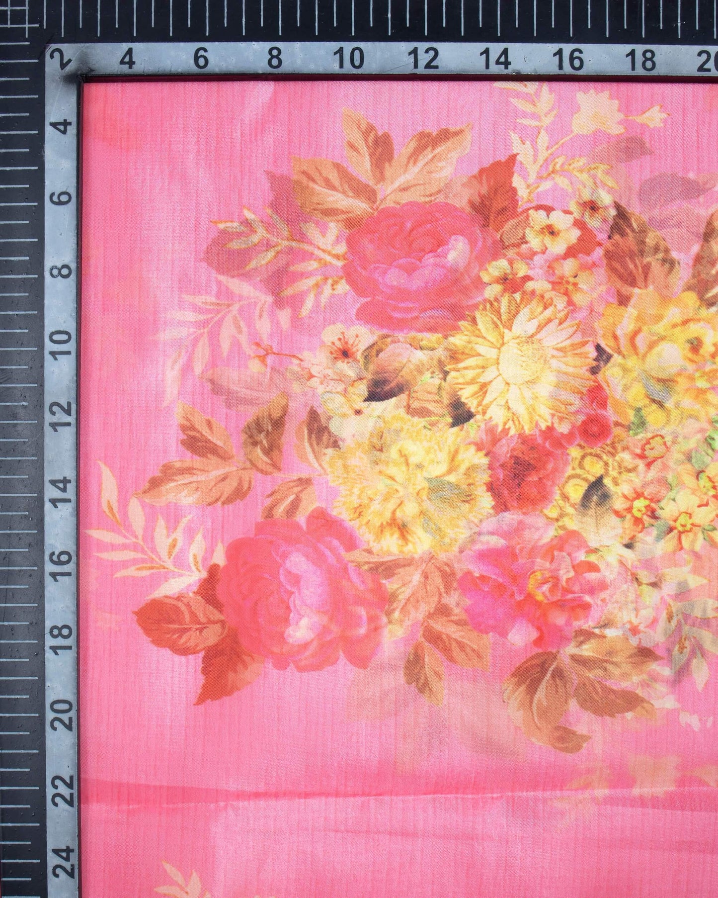 Punch Pink And Trombone Yellow Floral Pattern Digital Print Premium Organza Dupatta With Tassels - Fabcurate