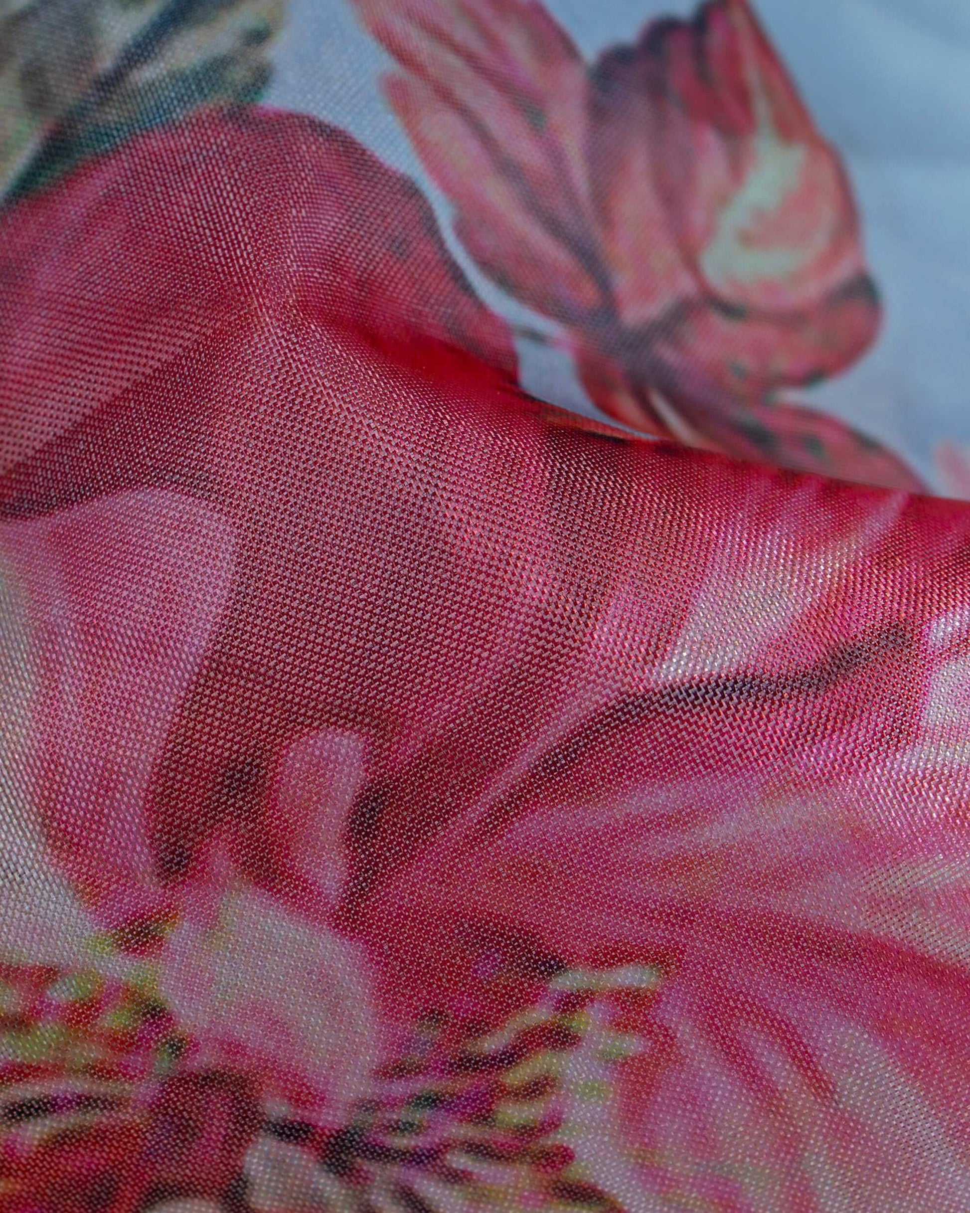 Lagoon Blue And Pink Floral Pattern Digital Print Premium Organza Dupatta With Tassels - Fabcurate