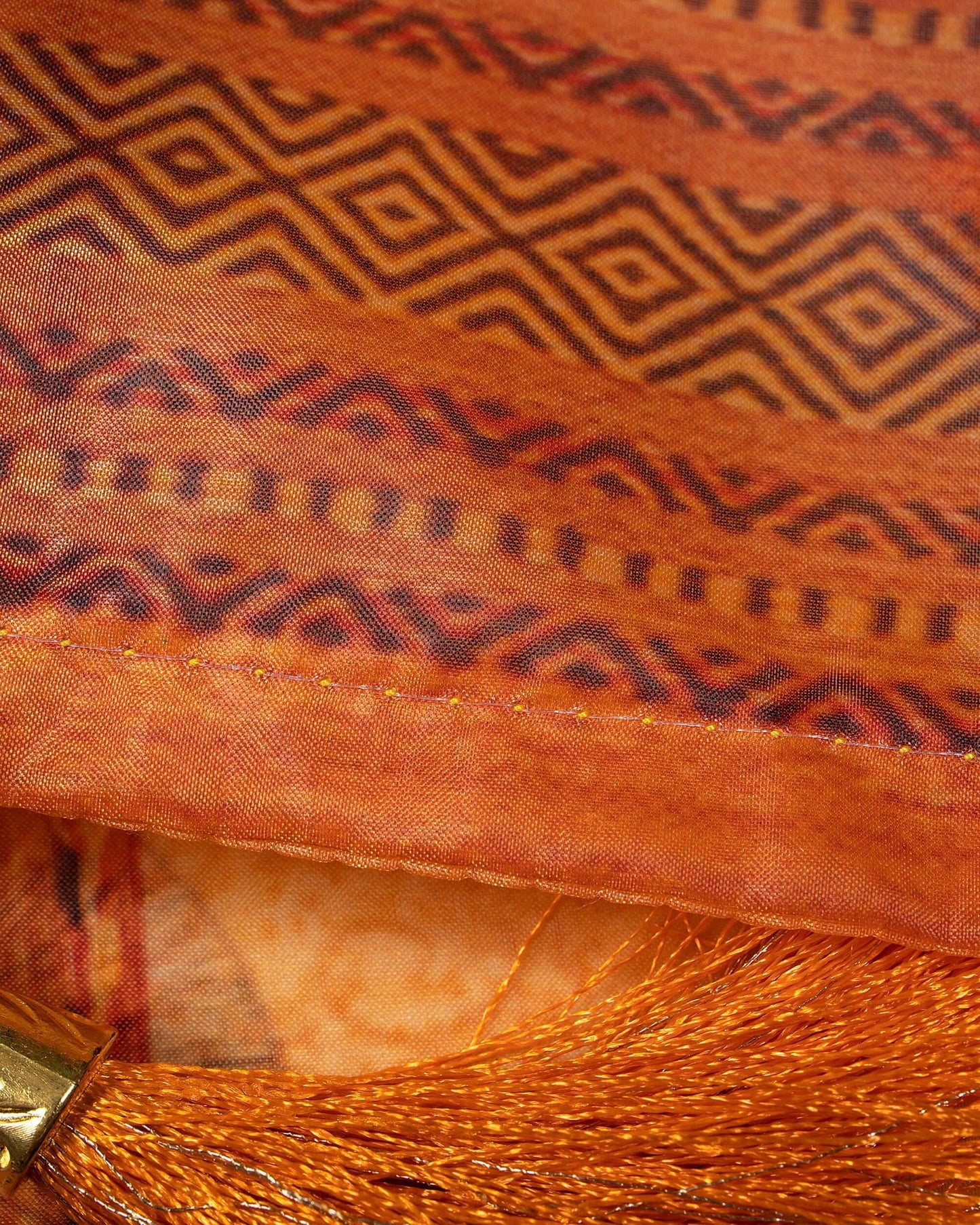 Sandstone Orange And Yellow Leaf Pattern Digital Print Premium Organza Dupatta With Tassels - Fabcurate
