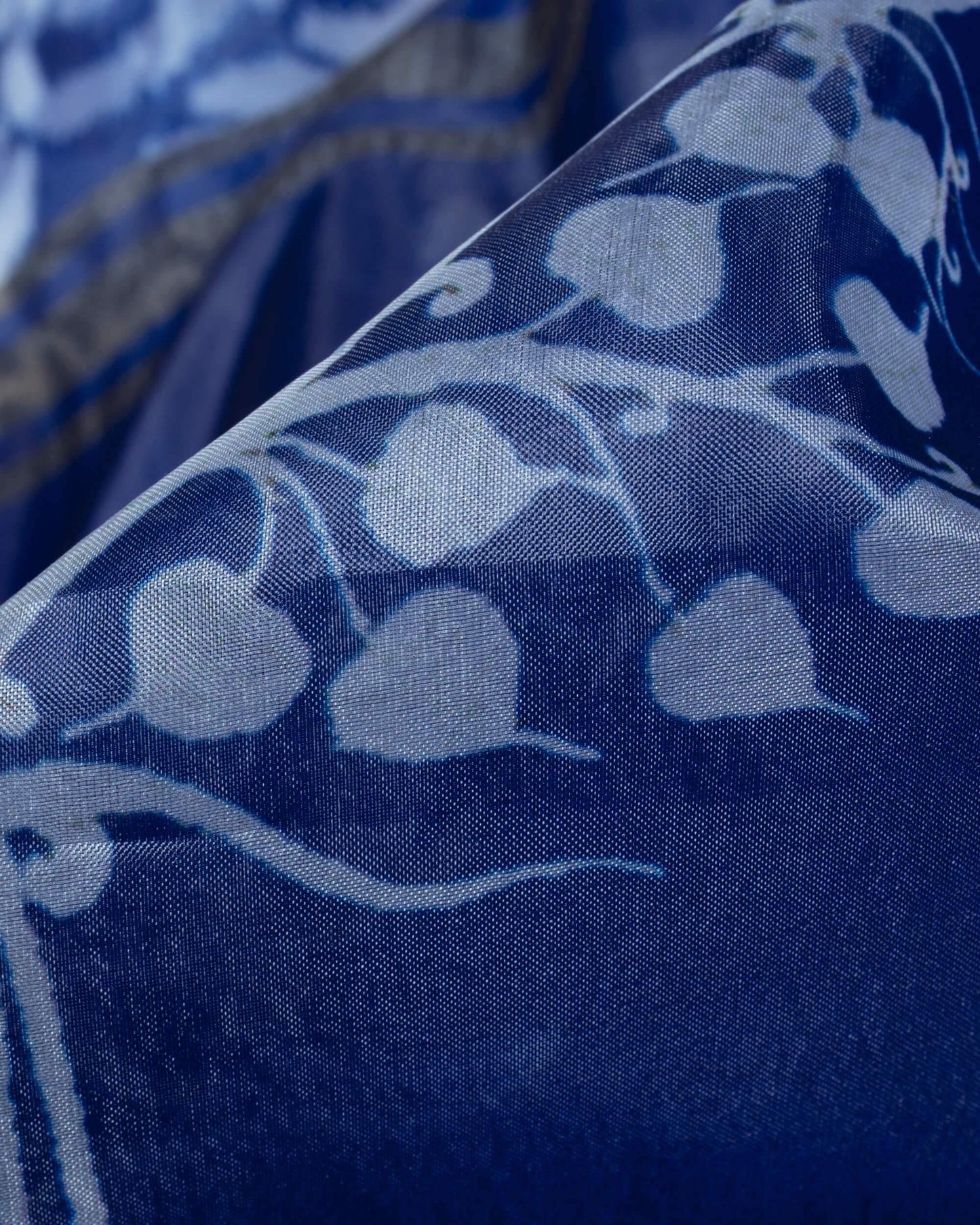 Navy Blue And White Leaf Pattern Digital Print Premium Organza Dupatta With Tassels - Fabcurate