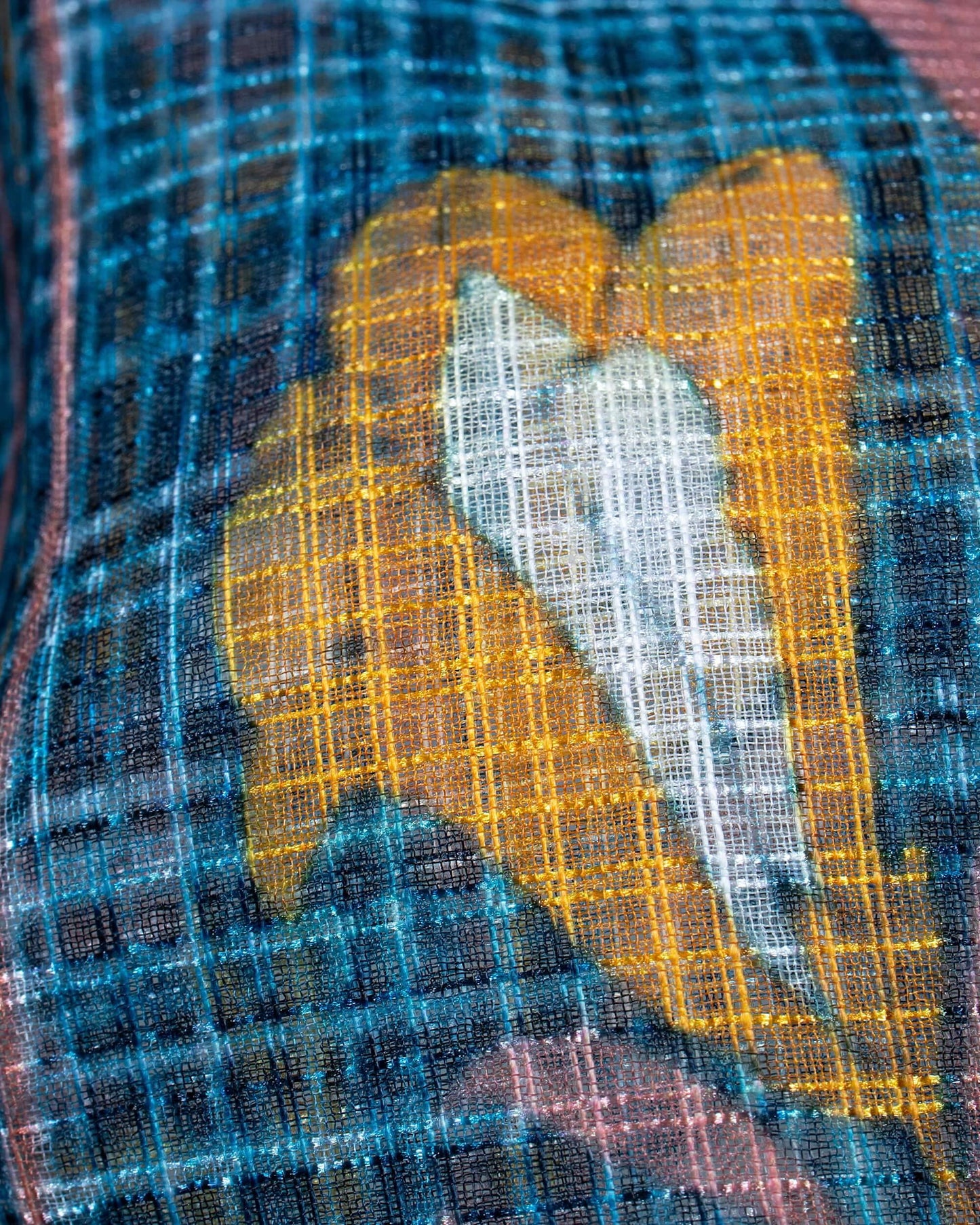 Prussian Blue And Peach Floral Pattern Digital Print Kota Doria Dupatta With Tassels - Fabcurate