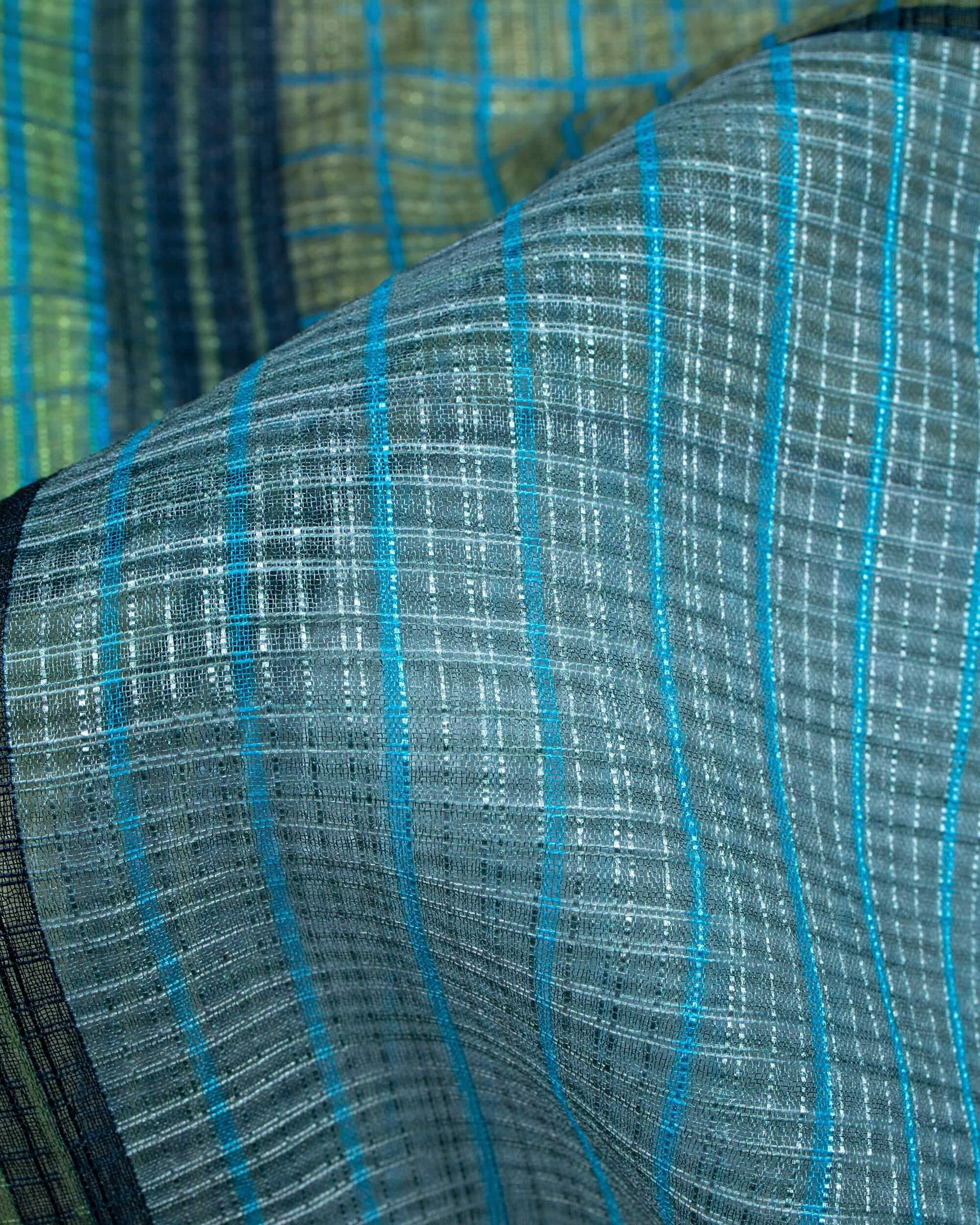 Prusiian Blue And Fire Orange Checks Pattern Digital Print Kota Doria Dupatta With Tassels - Fabcurate