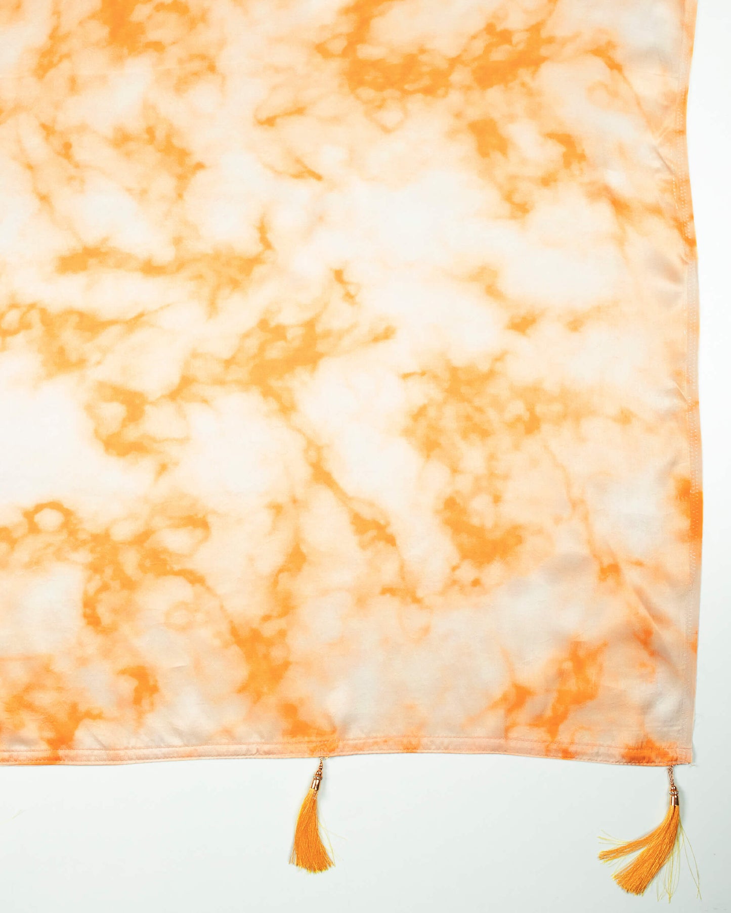 Royal Orange and White Tye And Dye Pattern Digital Print Viscose Gaji Silk Dupatta With Tassles