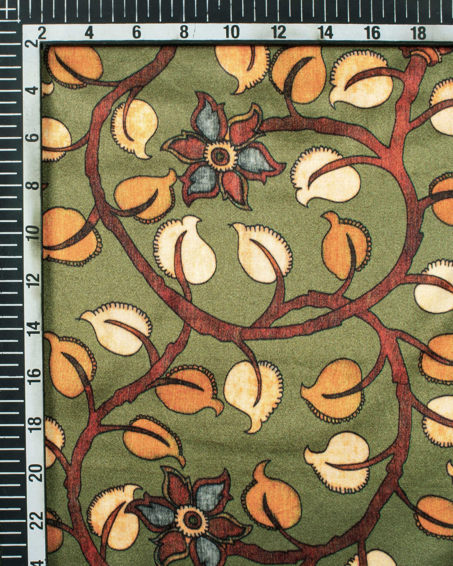 Fern Green And Orange Kalamkrii Pattern Digital Print Viscose Gaji Silk Dupatta With Tassles