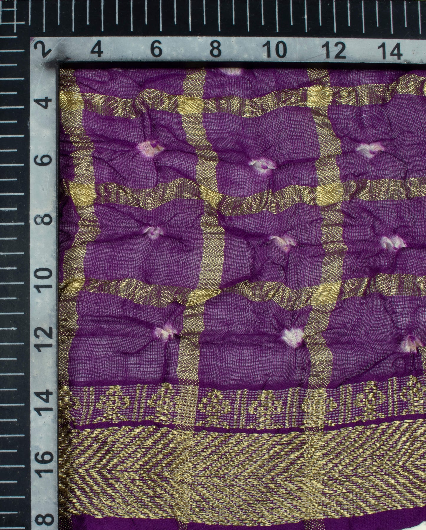 Grape Purple Kutchhi Bandhani Tie & Dye Cotton With Checks Zari Border Dupatta