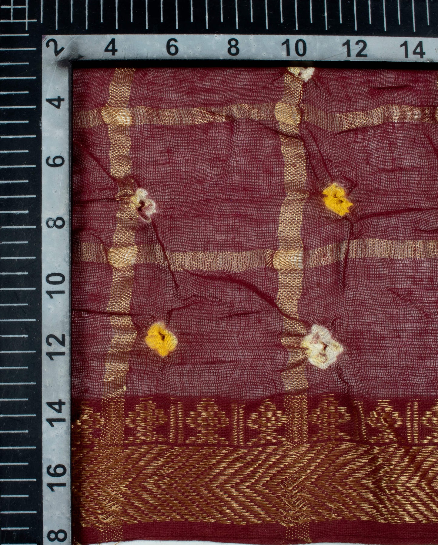 Syrup Brown Kutchhi Bandhani Tie & Dye Cotton With Checks Zari Border Dupatta