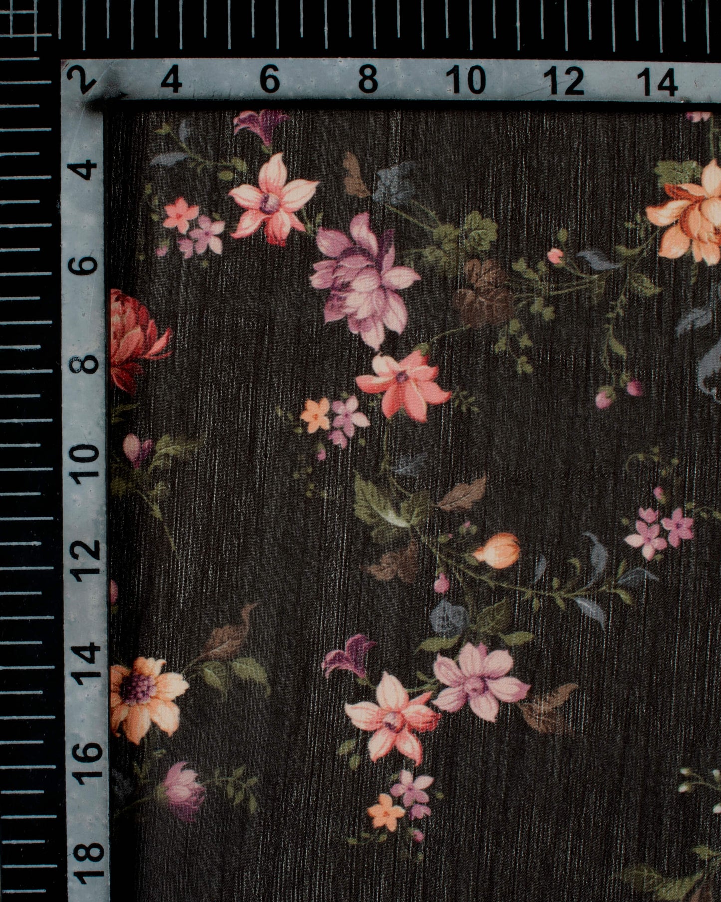 Black And Purple Floral Pattern Digital Print Chiffon Dupatta With Tassels