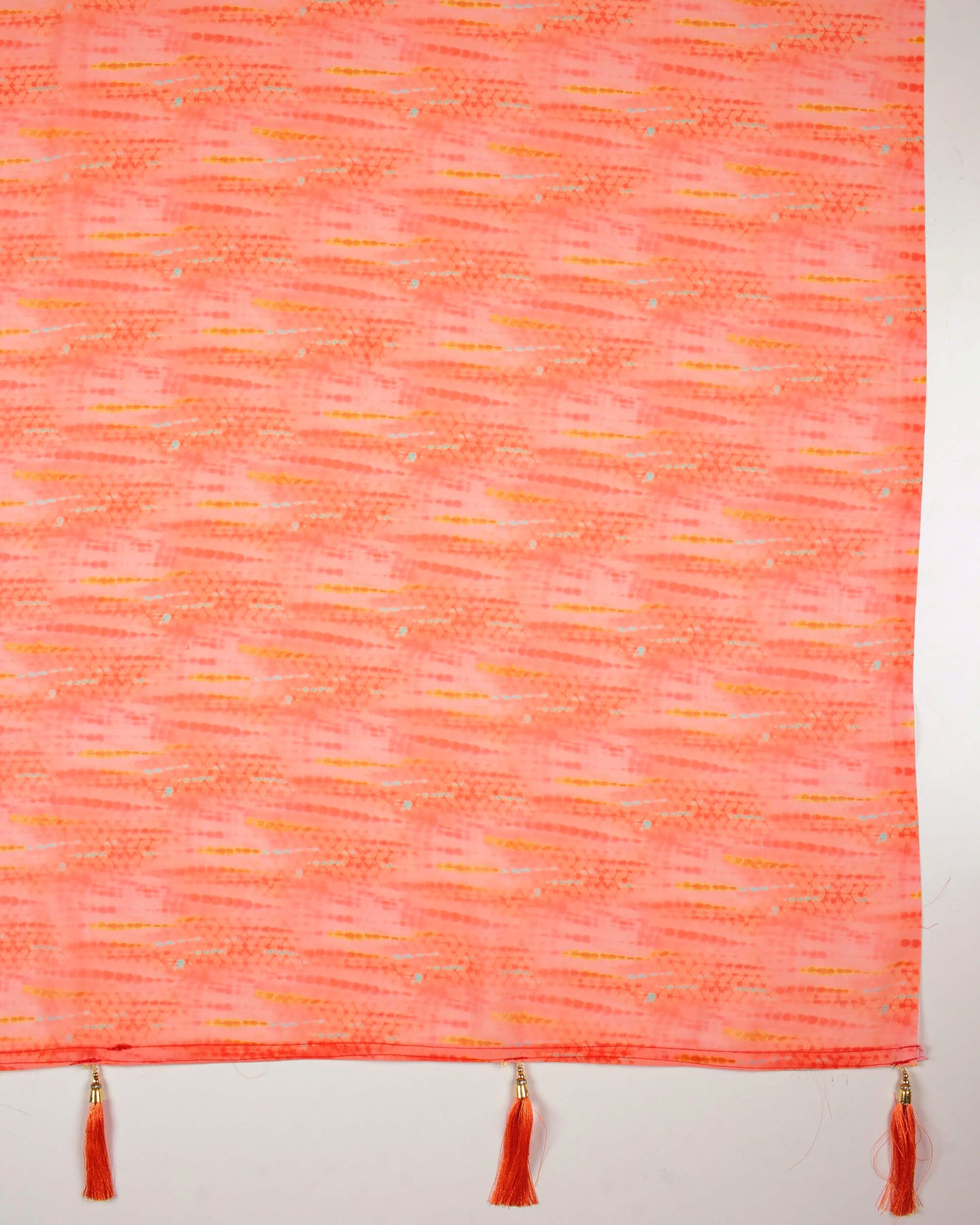 Salmon Orange Shiiborii Pattern Digital Print Georgette Dupatta With Tassels