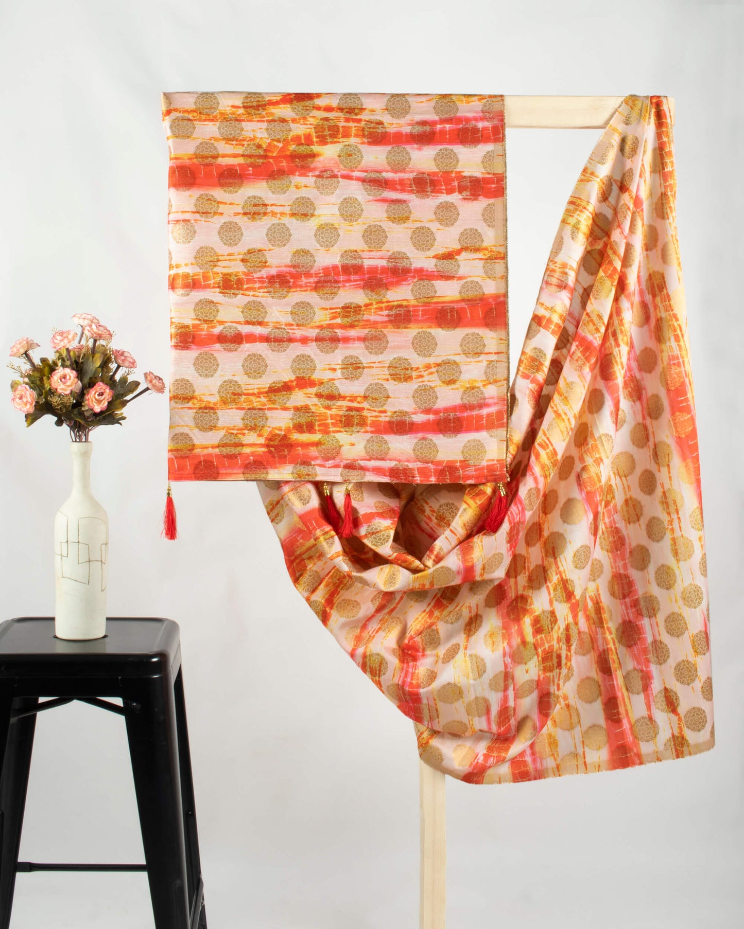 Pale Pink And Red Shiiborii Pattern Digital Print Zari Jacquard Banarasi Silk Dupatta With Tassels