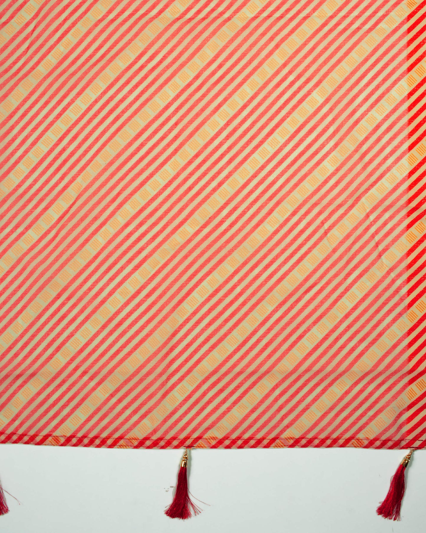 Red And Yellow Stripes Pattern Digital Print Kota Doria Dupatta With Tassles