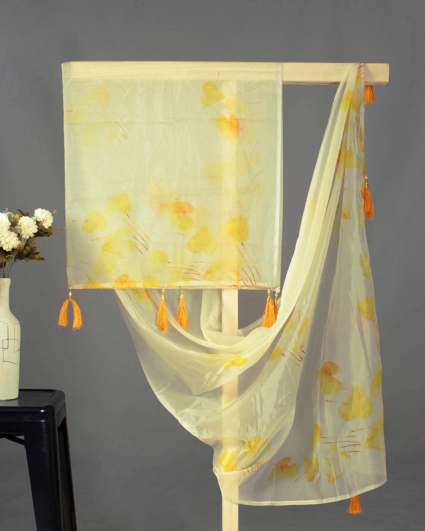 Yellow Quirky Pattern Digital Print Premium Organza Dupatta With Tassels - Fabcurate