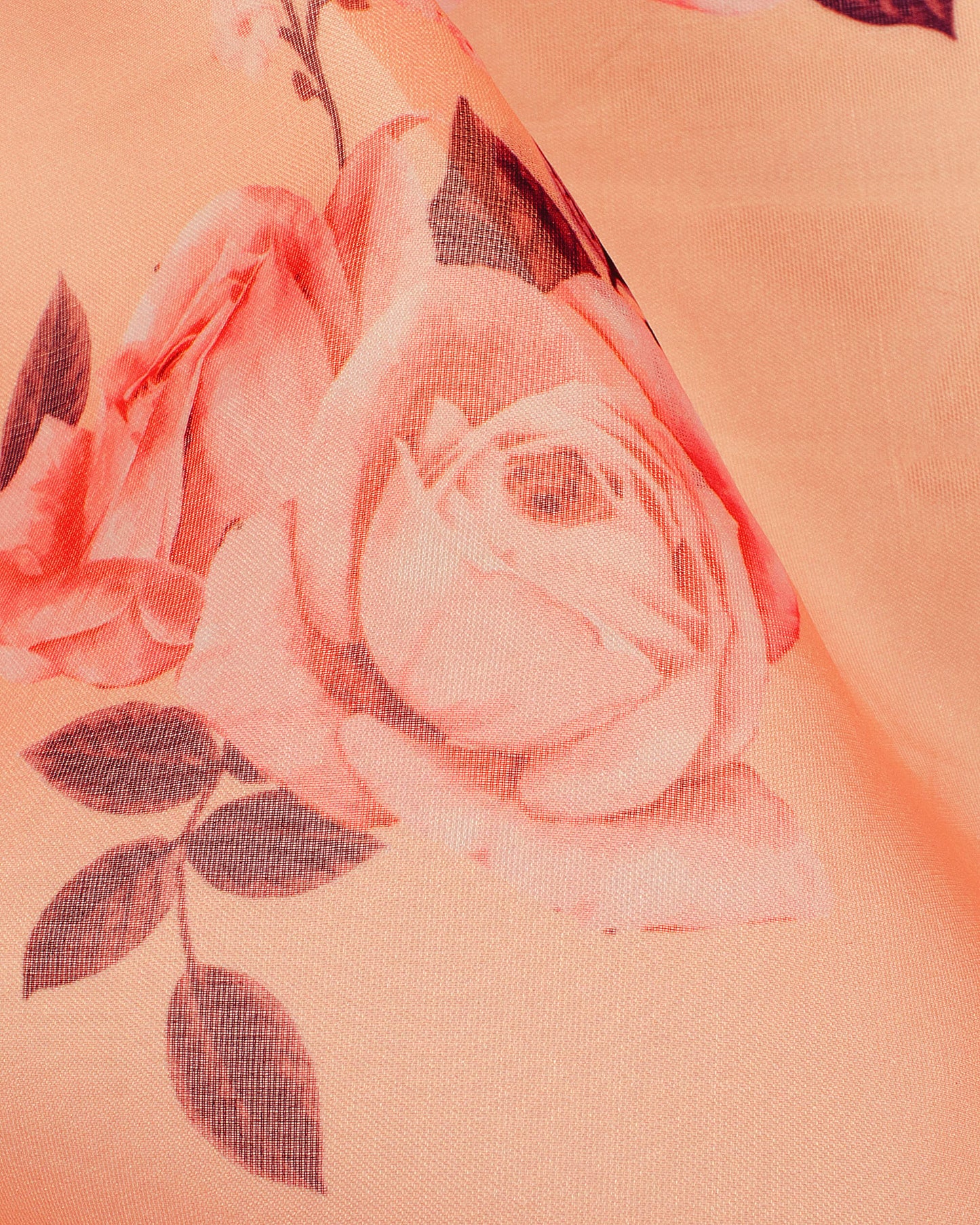 Salmon Orange And Pink Floral Pattern Digital Print Organza Dupatta With Tassels
