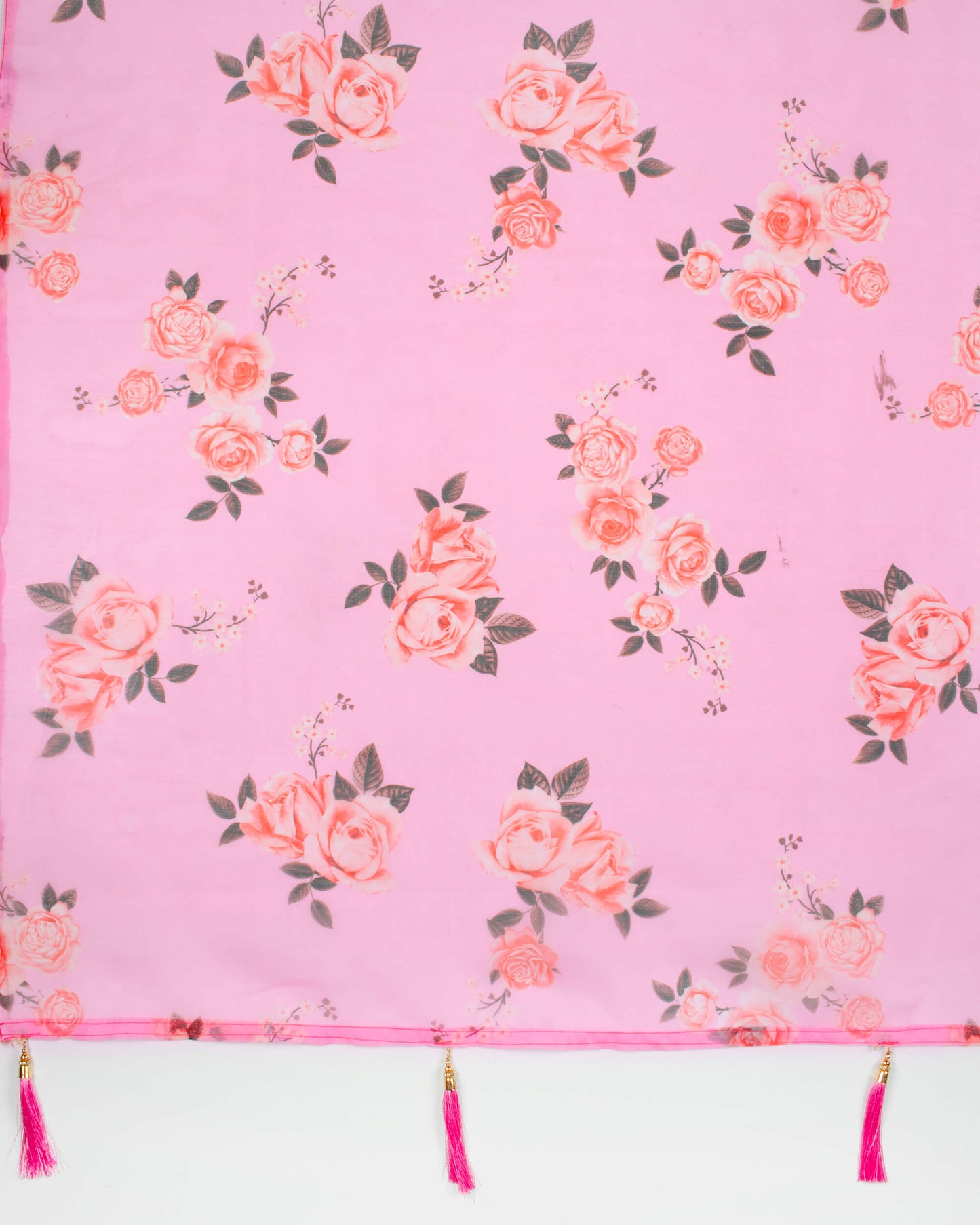 Taffy Pink And Brown Floral Pattern Digital Print Organza Dupatta With Tassels
