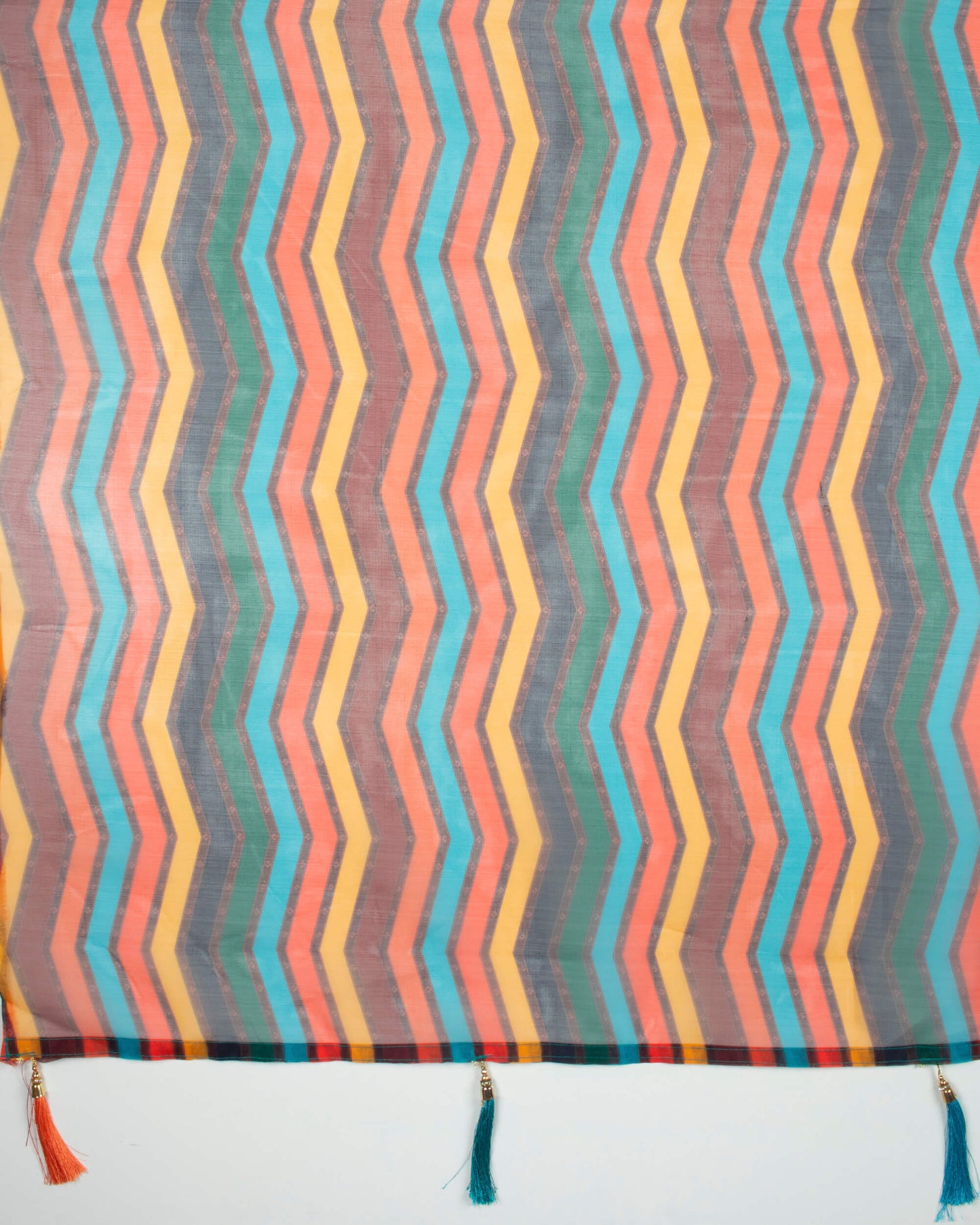 Multi- Color Chevron Pattern Digital Print Organza Dupatta With Tassels