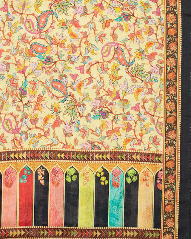 Mellow Yellow And Black Paisley Pattern Digital Print Gadwal Silk Dupatta With Tassels - Fabcurate
