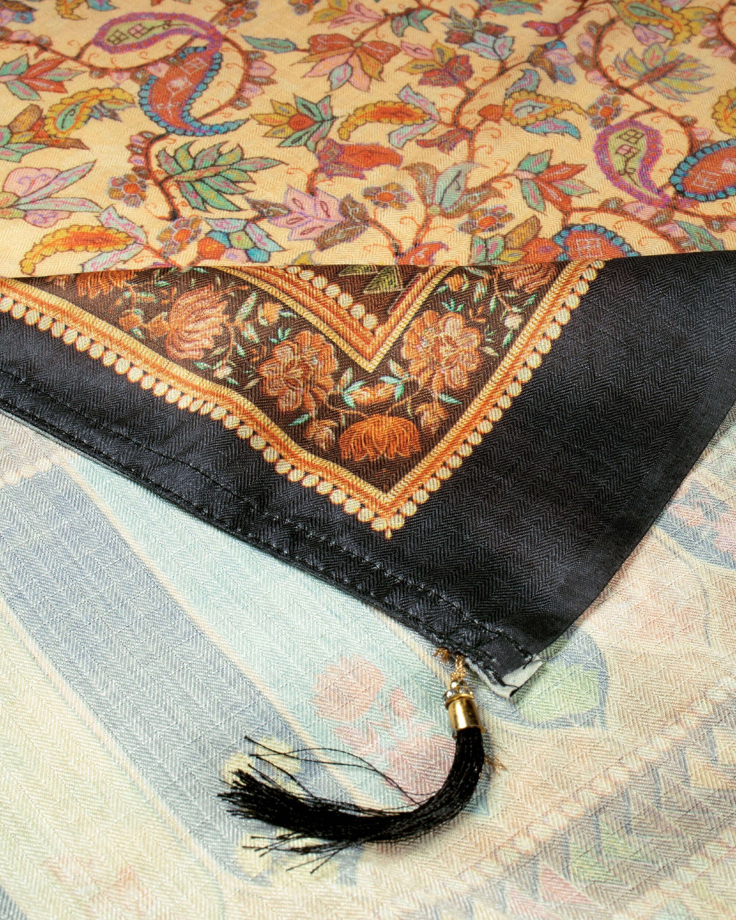 Mellow Yellow And Black Paisley Pattern Digital Print Gadwal Silk Dupatta With Tassels