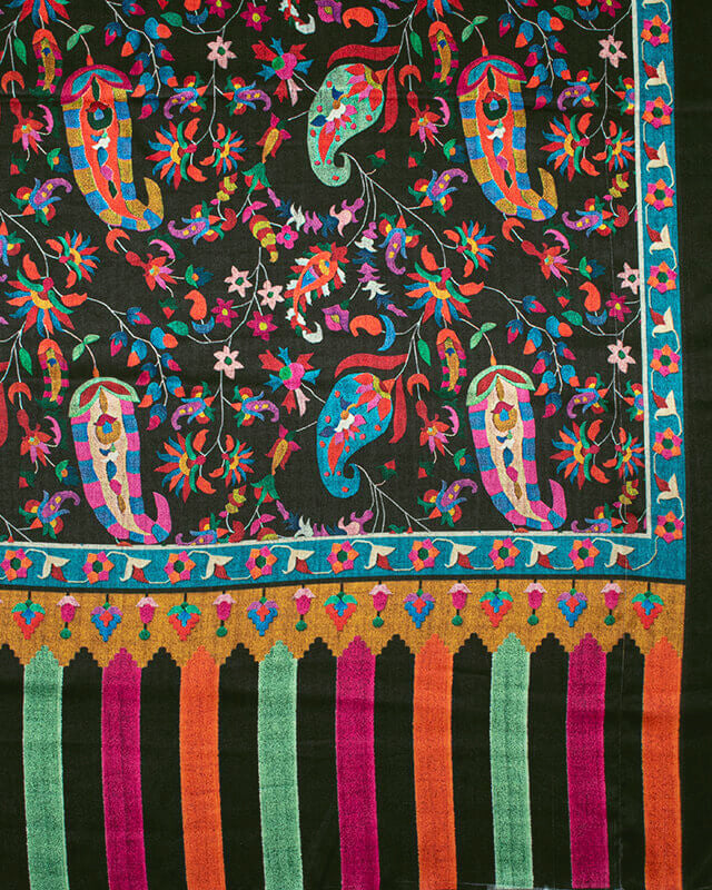 Black And Red Paisley Pattern Digital Print Gadwal Silk Dupatta With Tassels - Fabcurate