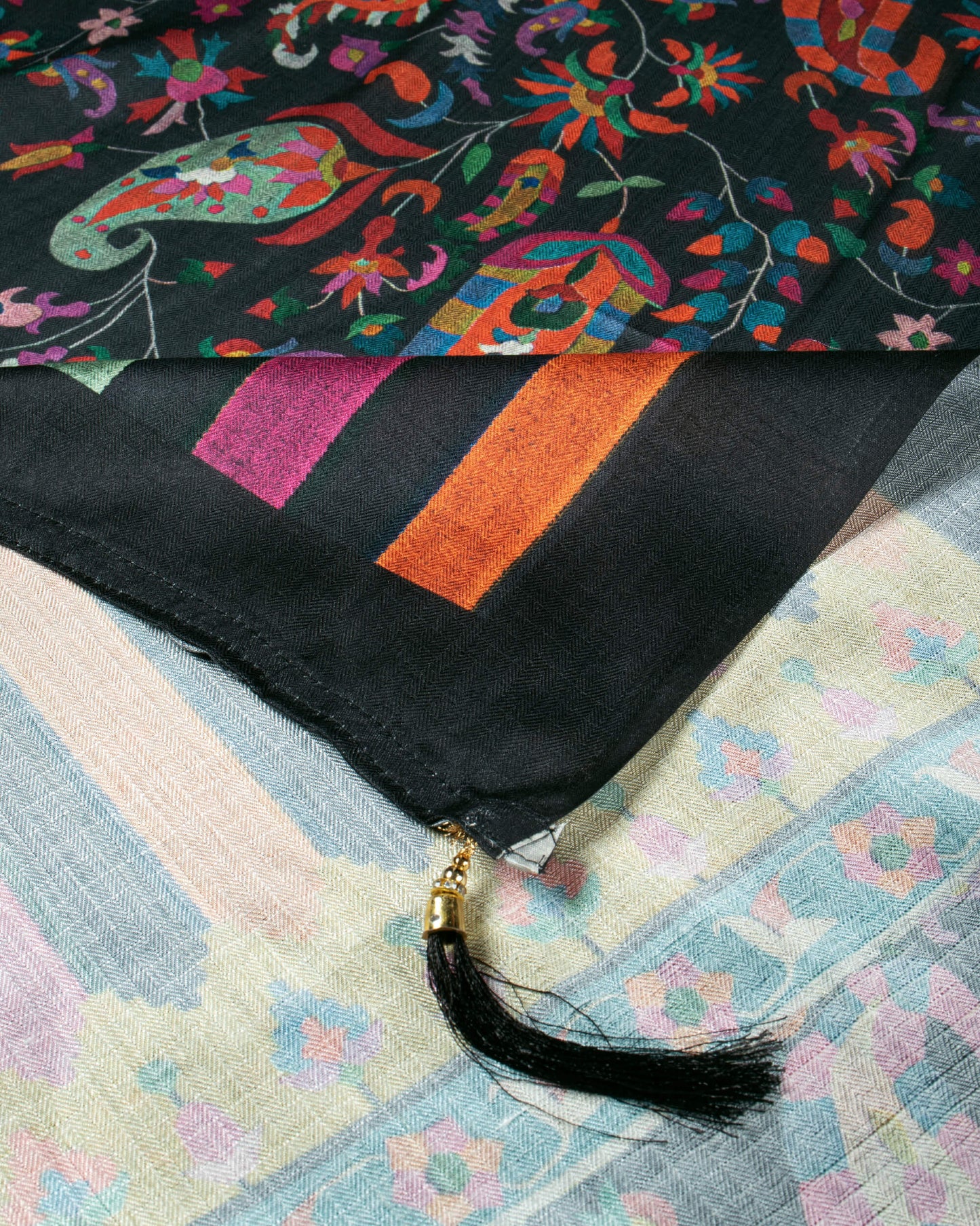 Black And Red Paisley Pattern Digital Print Gadwal Silk Dupatta With Tassels