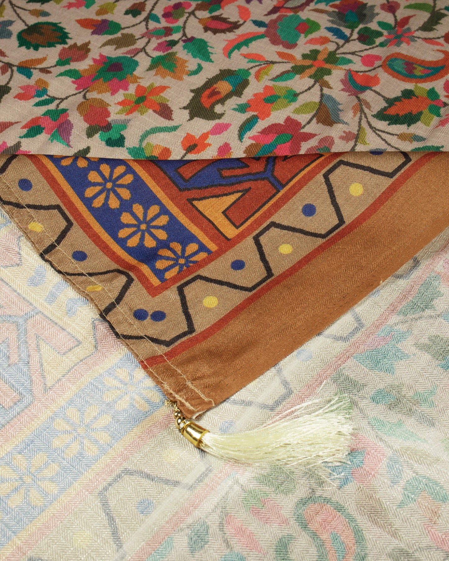 Cream And Orange Paisley Pattern Digital Print Gadwal Silk Dupatta With Tassels