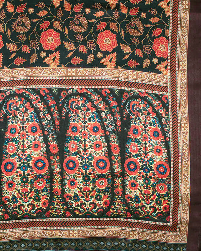 Black And Orange Floral Pattern Digital Print Gadwal Silk Dupatta With Tassels - Fabcurate