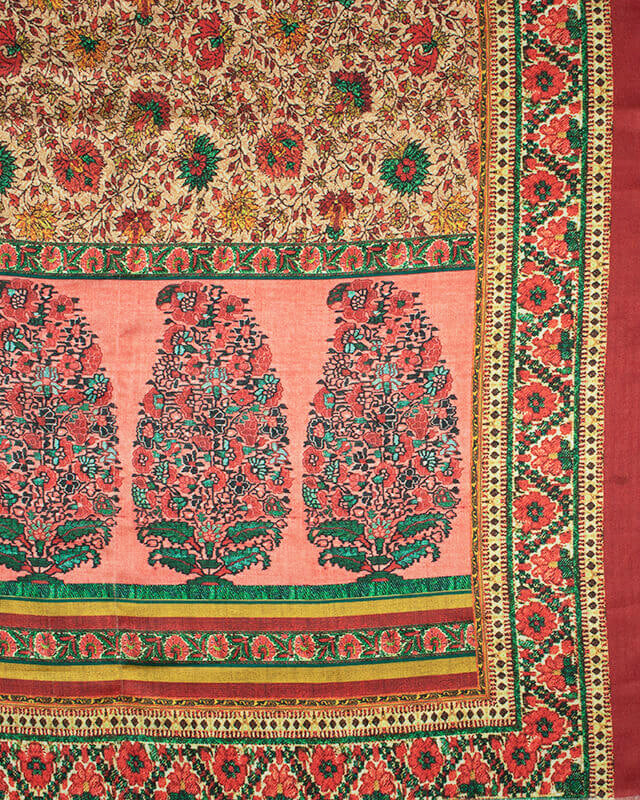 Orange And Indian Red Floral Pattern Digital Print Gadwal Silk Dupatta With Tassels - Fabcurate